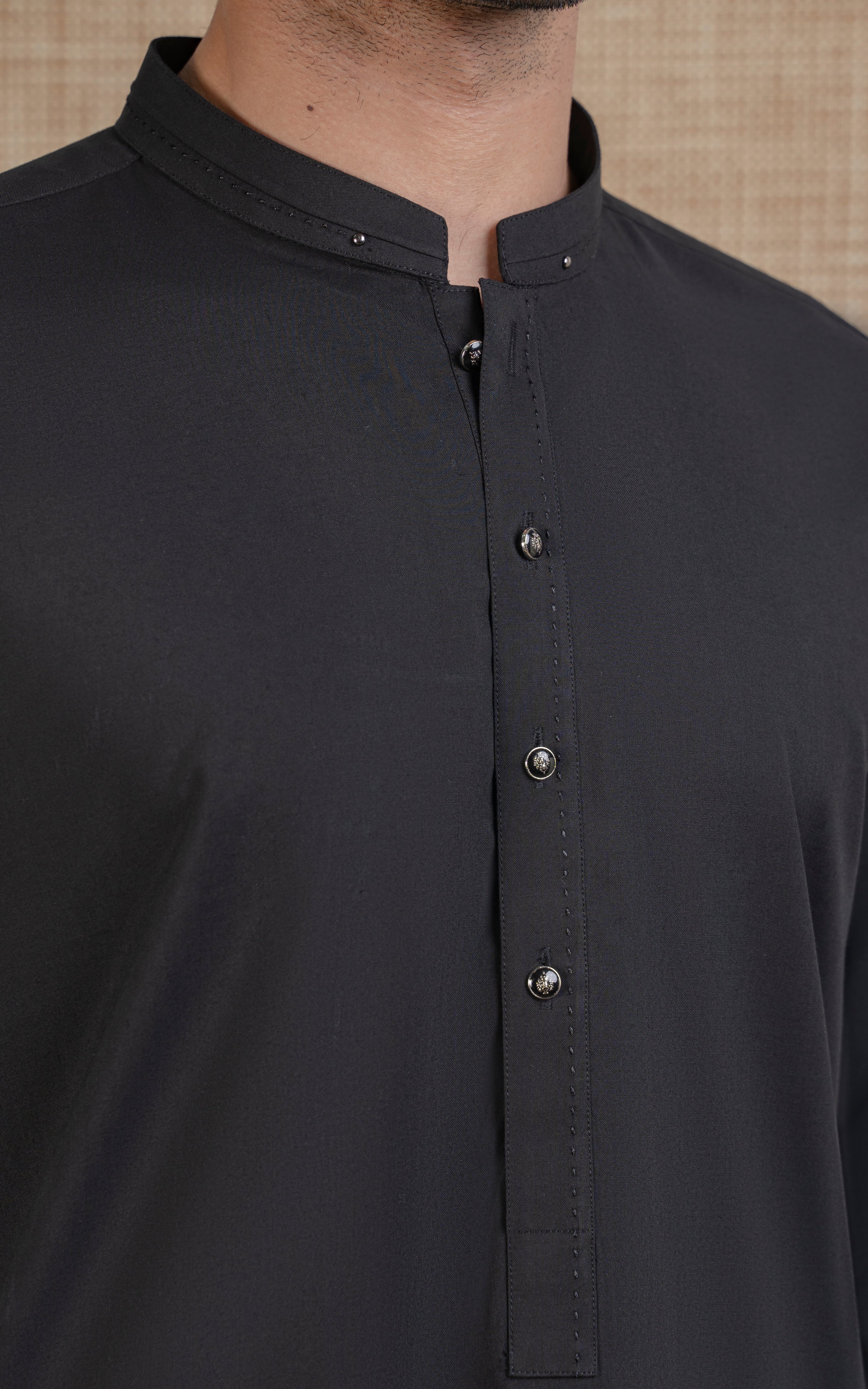 TEXTURED BLENDED KAMEEZ SHALWAR - SIGNATURE COLLECTION BLACK