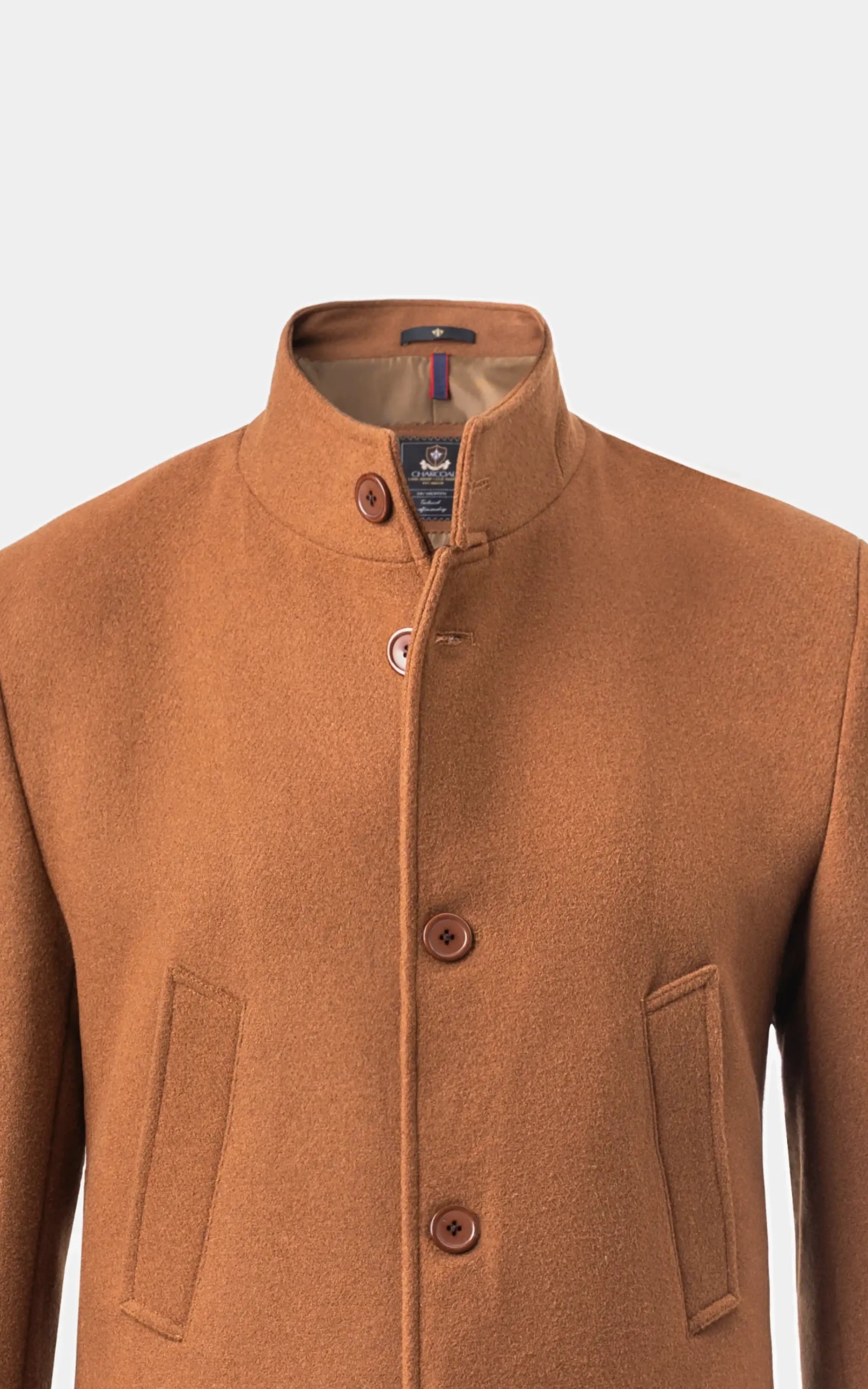 BAN COLLAR SMART FIT LONG COAT BROWN