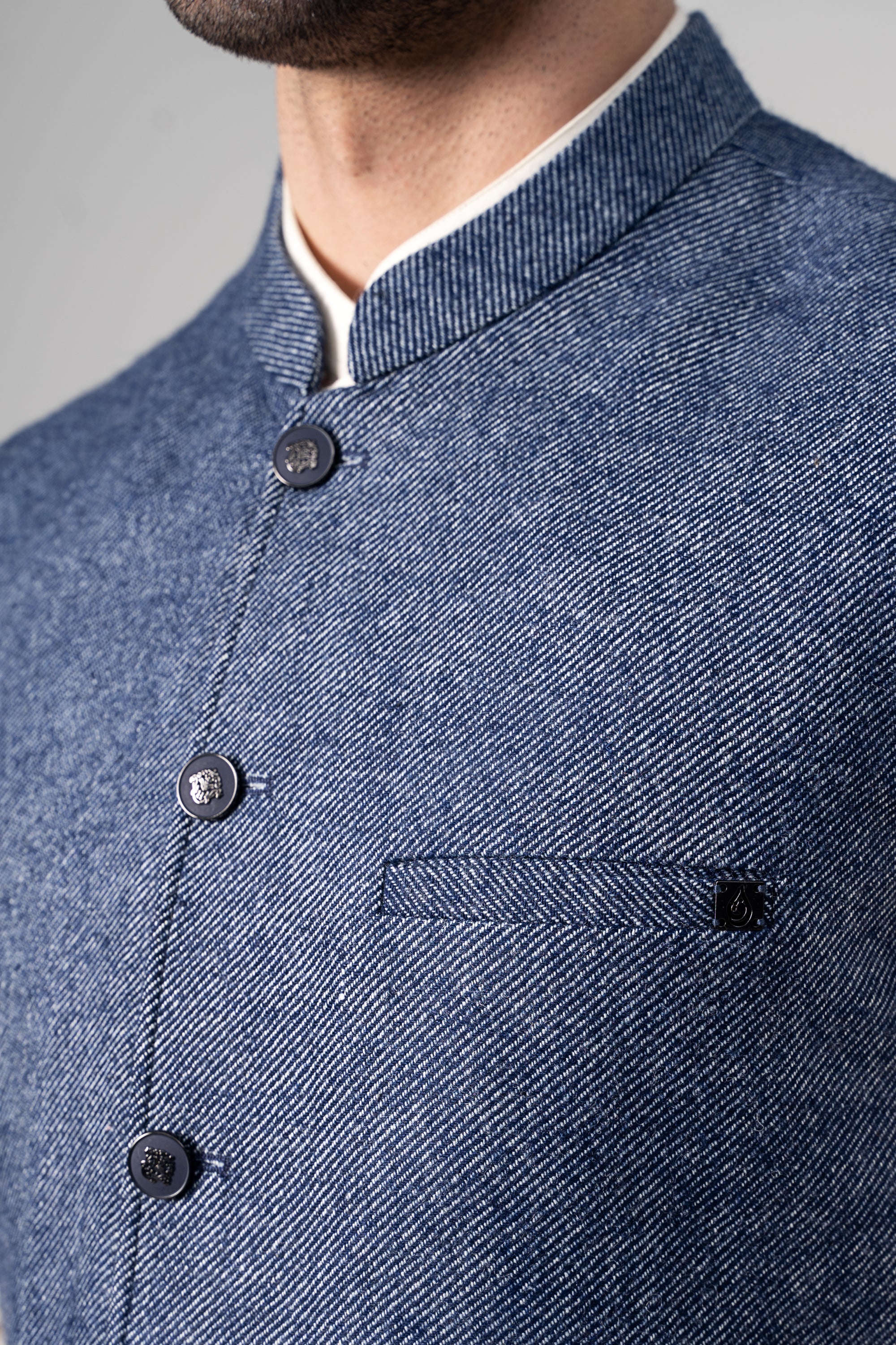 Textured Woolen Waistcoat - SIGNATURE COLLECTION INDIGO BLUE