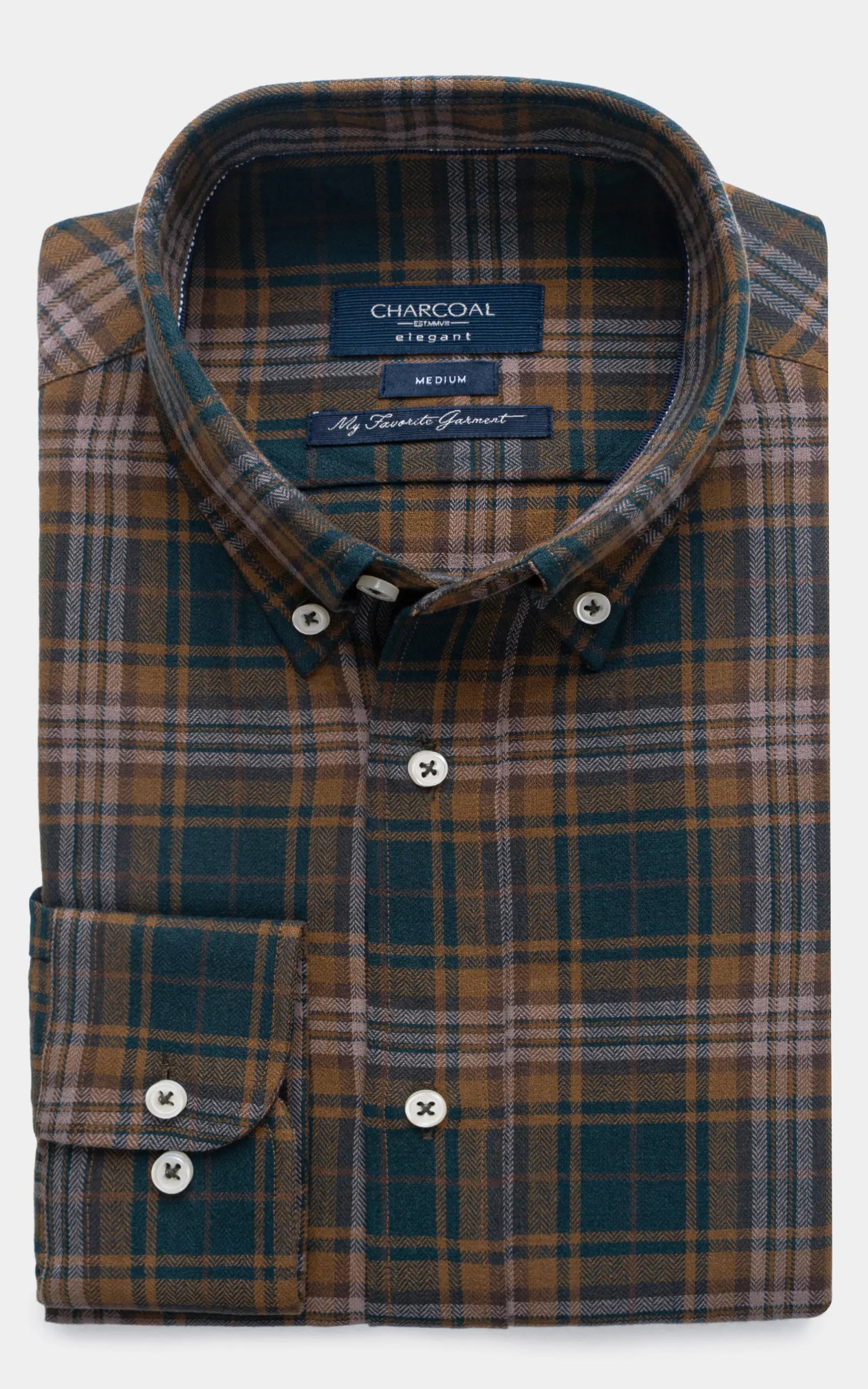 SEMI FORMAL SMART FIT CHECK SHIRT GREEN BROWN