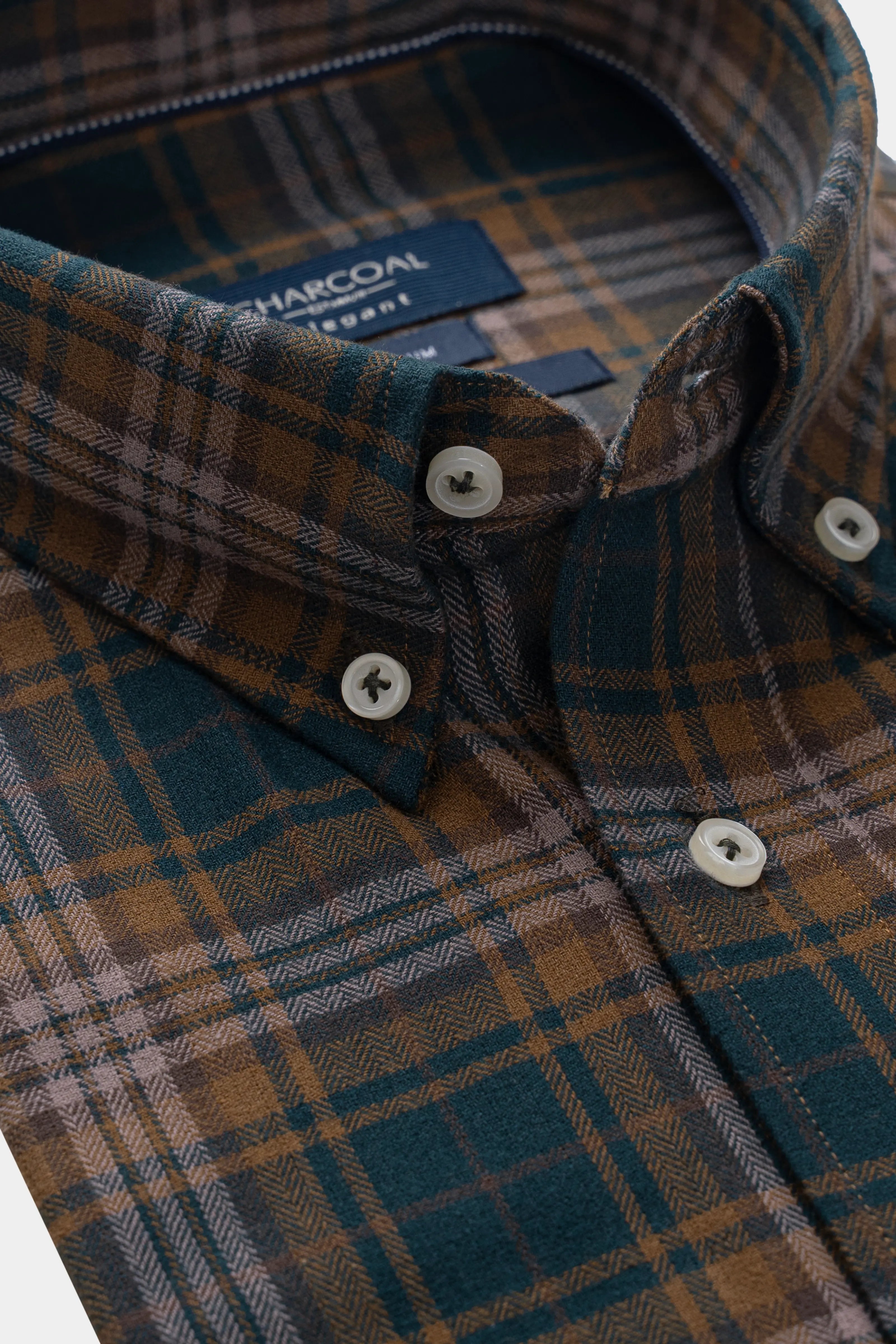 SEMI FORMAL SMART FIT CHECK SHIRT GREEN BROWN