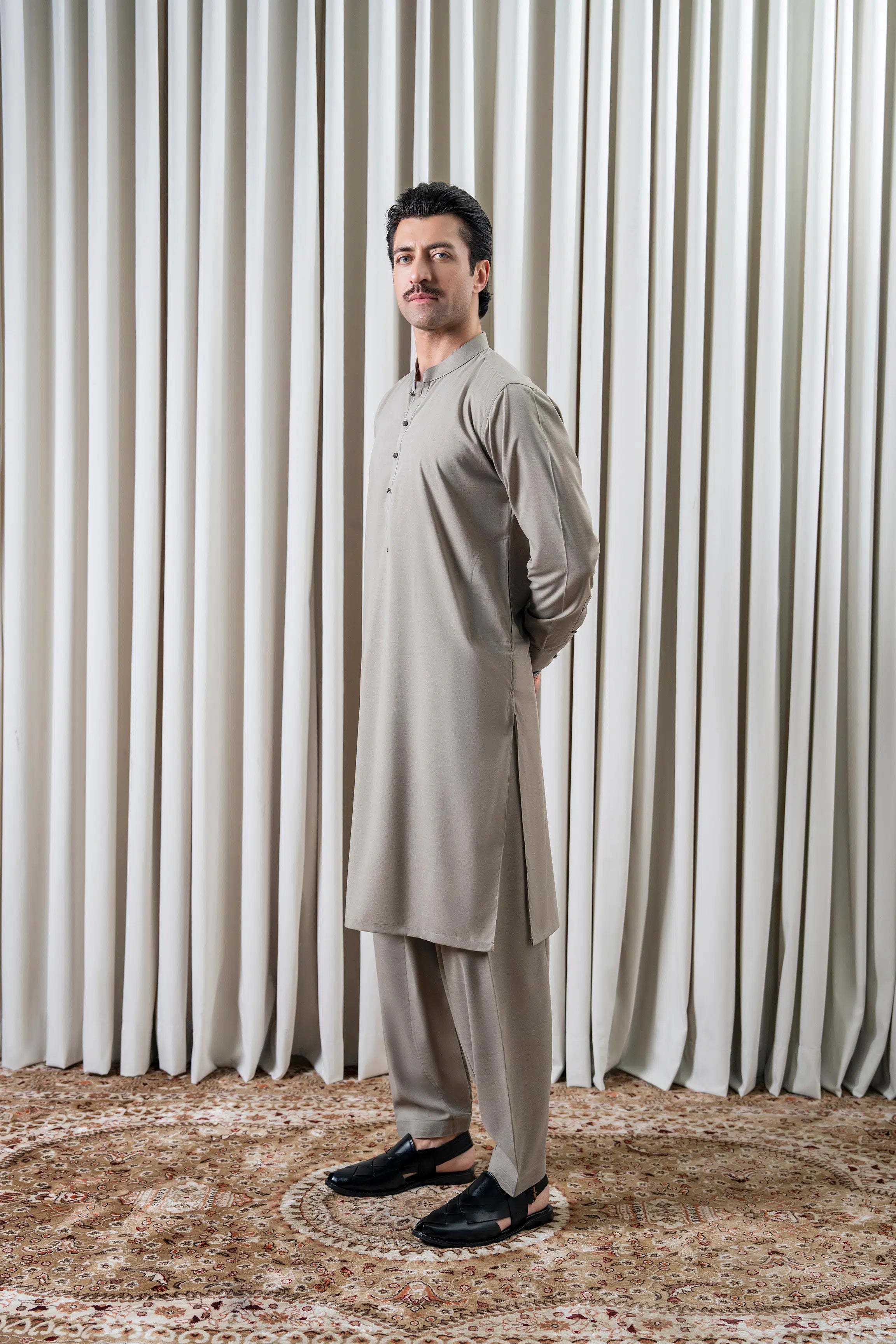 BLENDED MELANGE KAMEEZ SHALWAR - CLASSIC COLLECTION LIGHT OLIVE