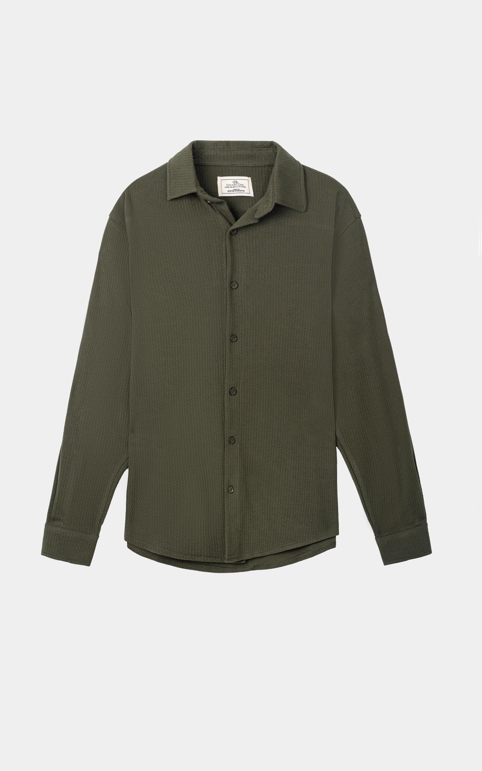 KNITTED CASUAL SHIRT OLIVE