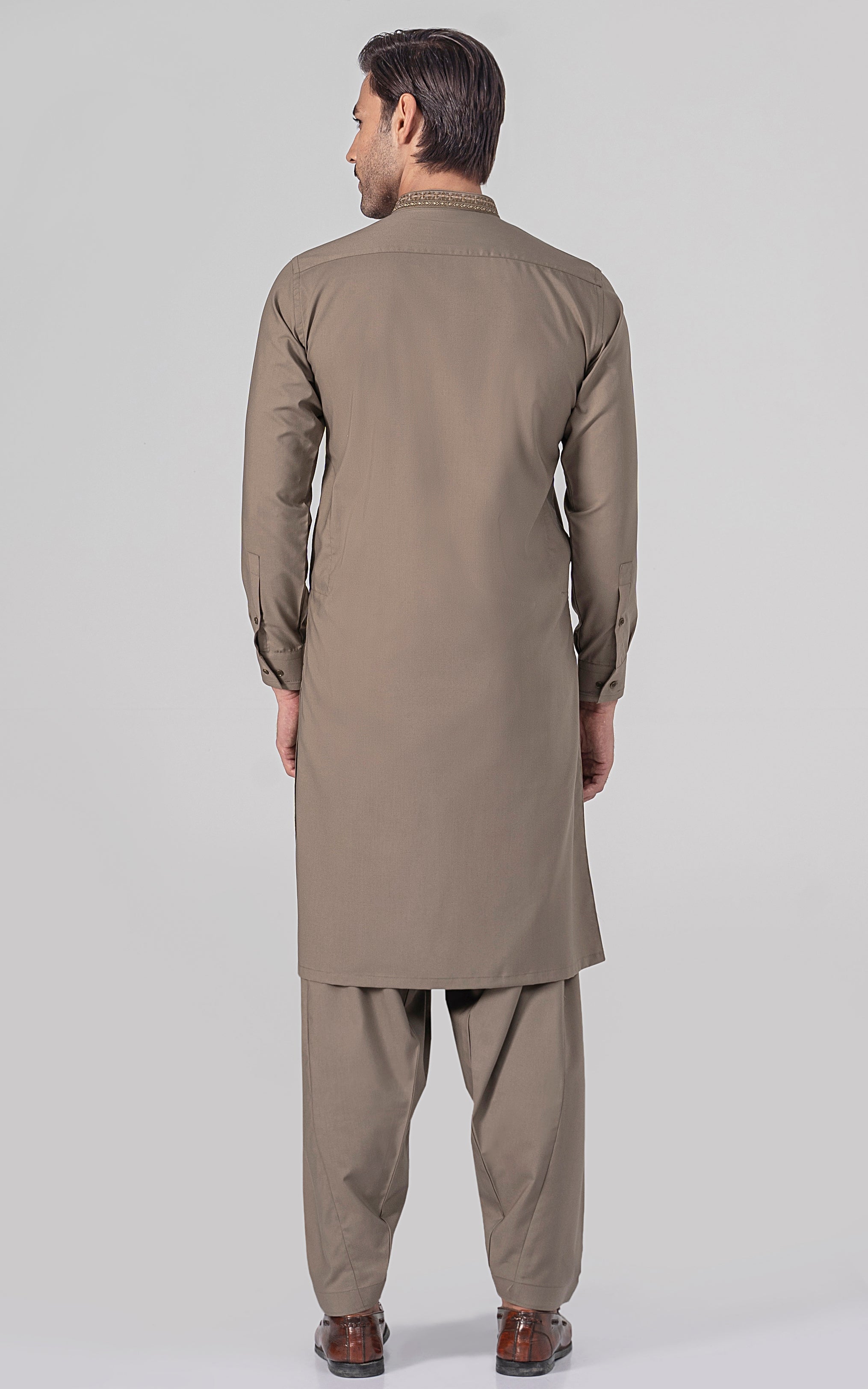 EMBROIDERED WASH & WEAR - PREMIUM COLLECTION DUSKY BROWN