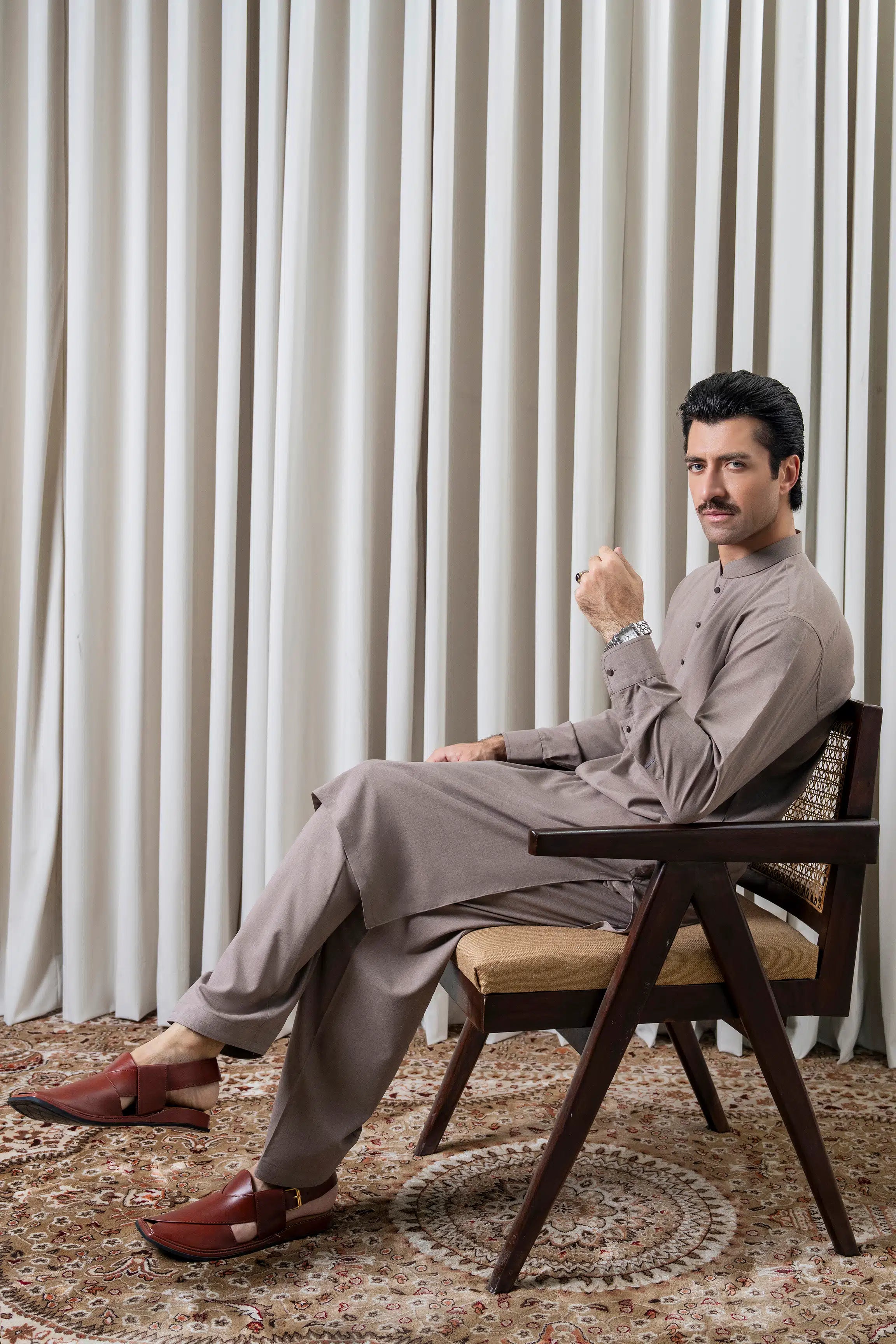 BLENDED MELANGE KAMEEZ SHALWAR - CLASSIC COLLECTION MID BROWN