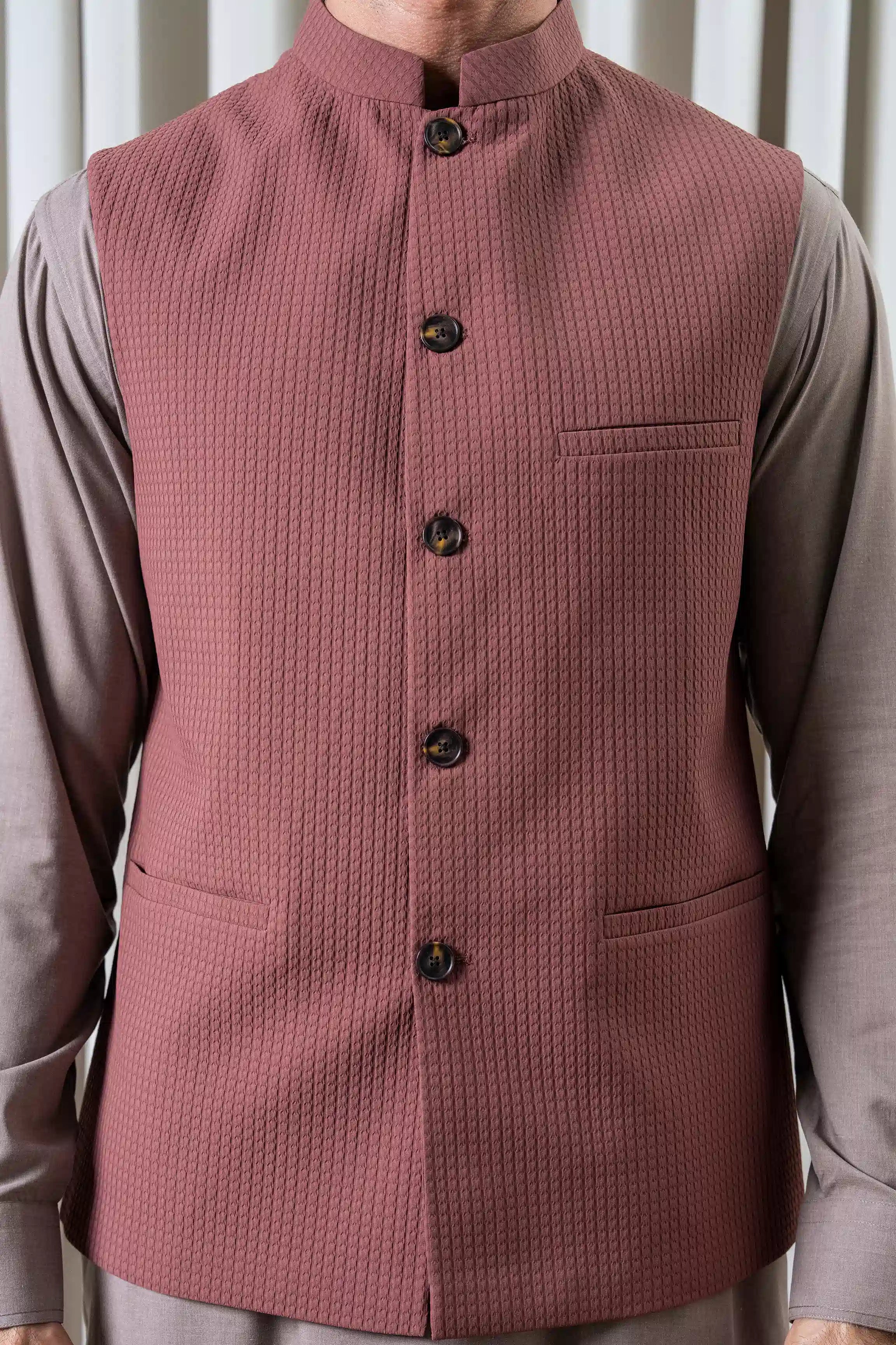 JACQUARD TEXTURED WAISTCOAT | SIGNATURE COLLECTION CORAL