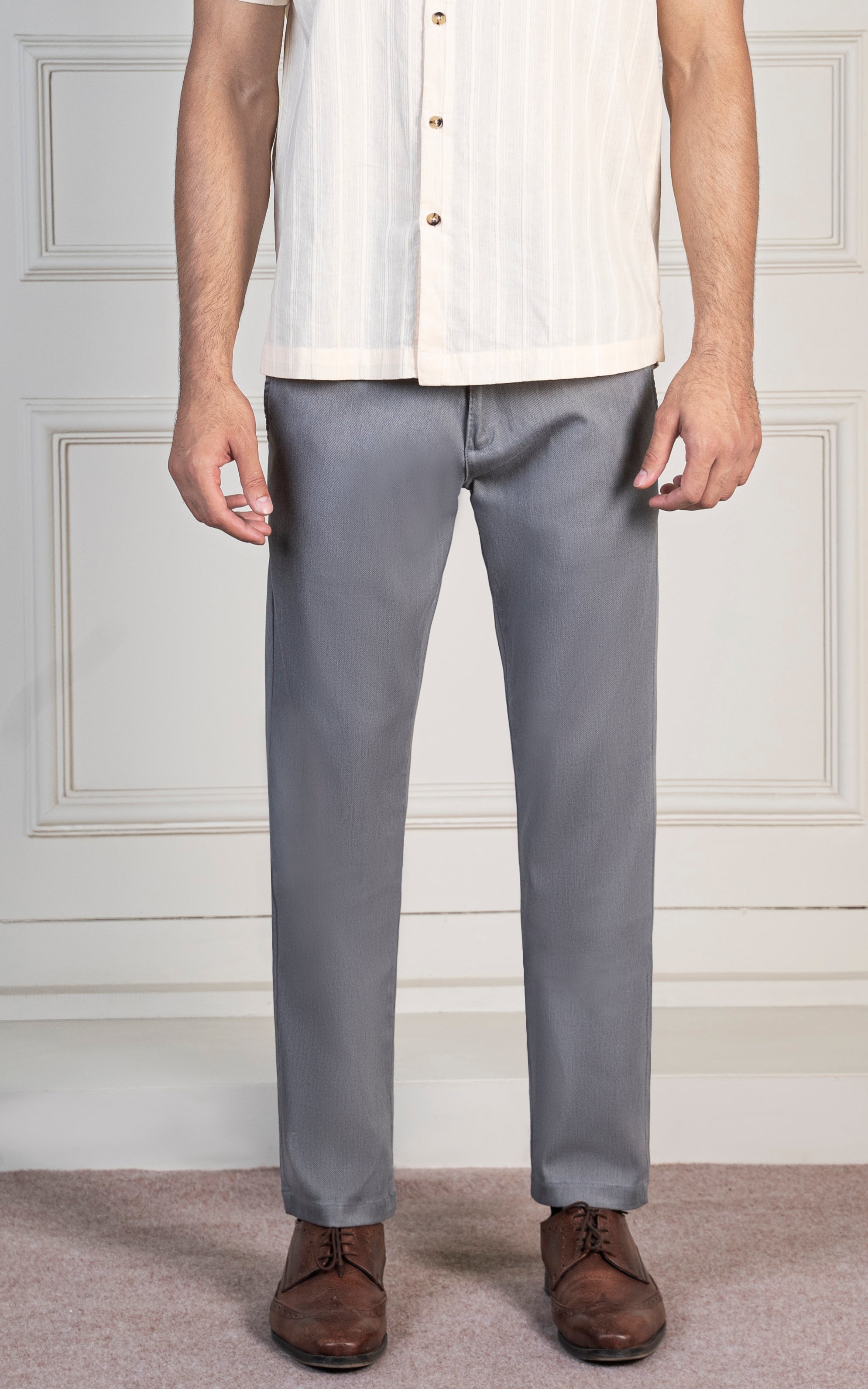DOBBY SMART FIT PANT LIGHT GREY