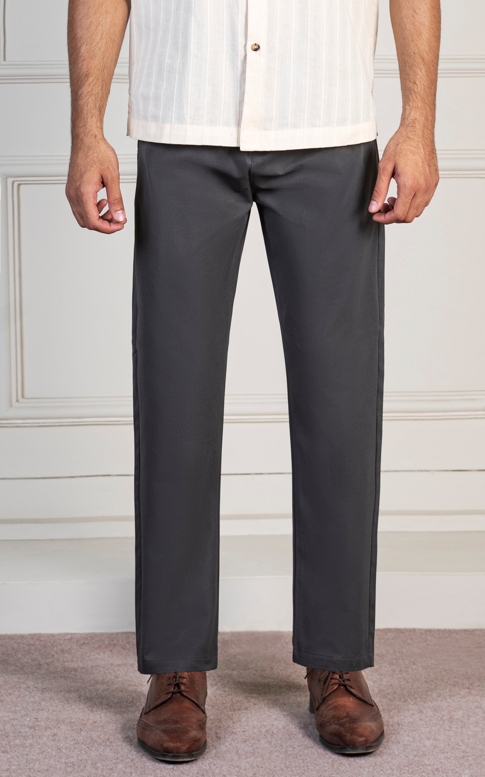 PLAIN REGULAR TAPERED  BI-STRETCH PANT DARK GREY