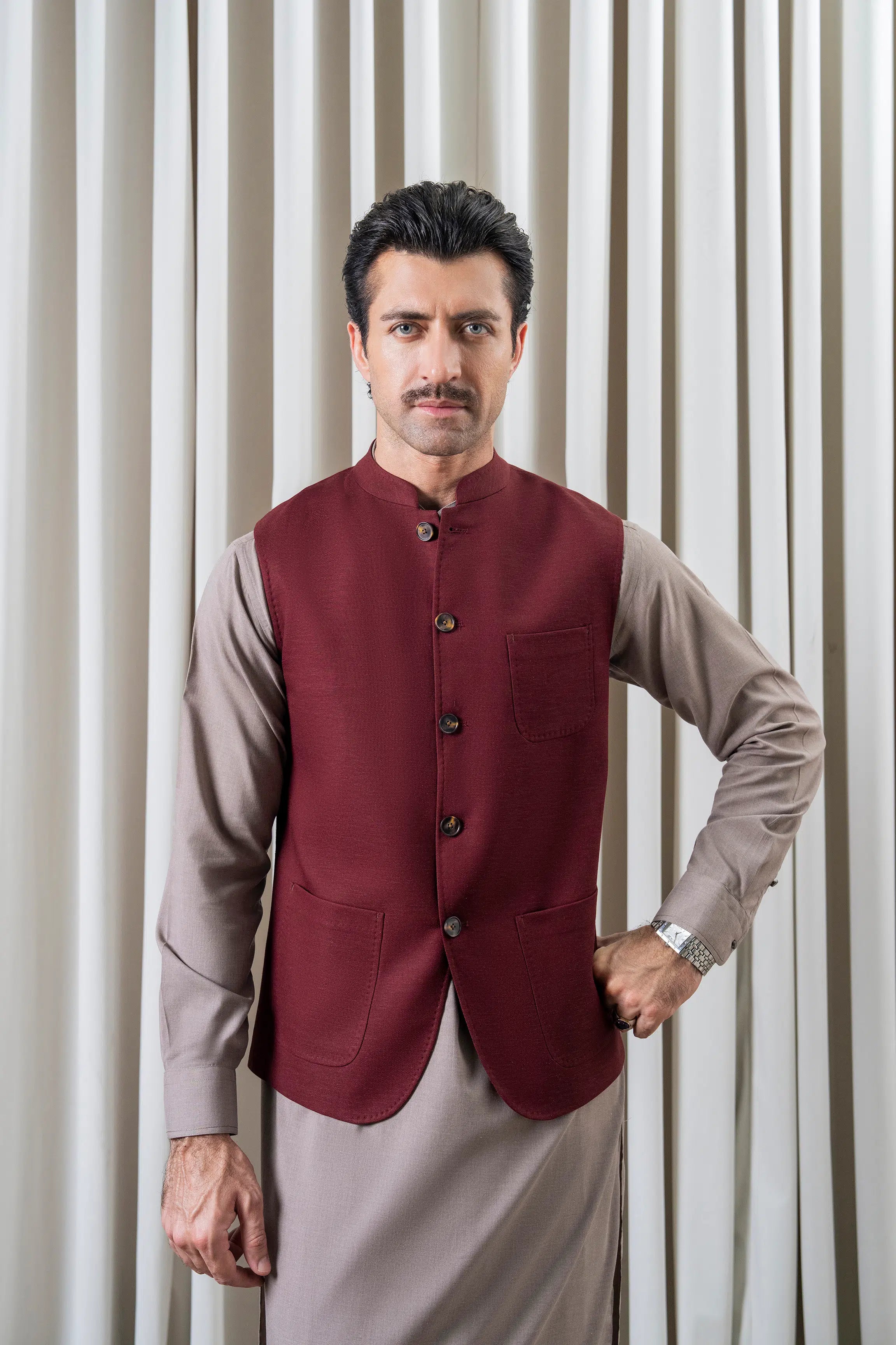 TWILL - COTTON LINEN WAISTCOAT | SIGNATURE COLLECTION  MAROON