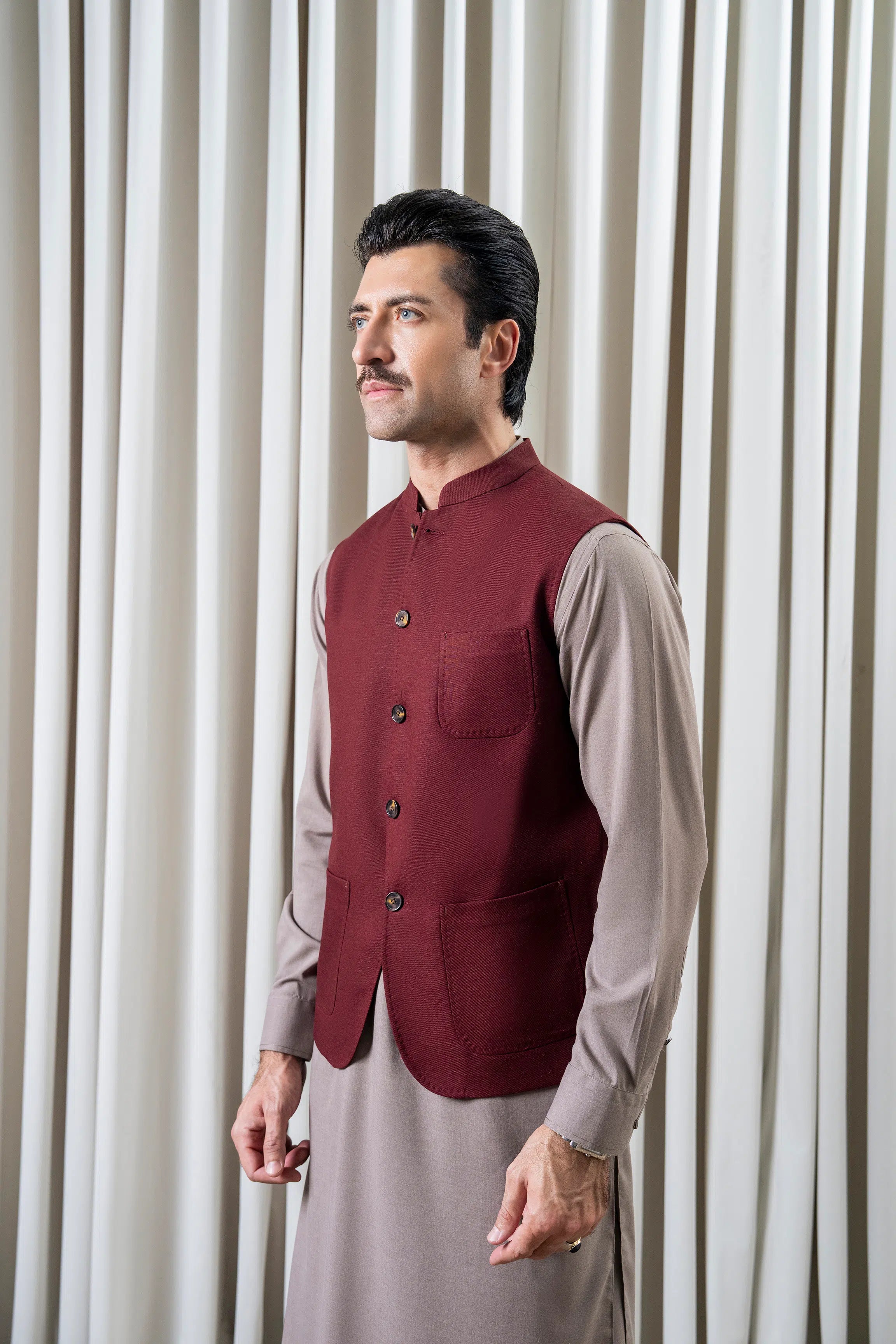 TWILL - COTTON LINEN WAISTCOAT | SIGNATURE COLLECTION  MAROON