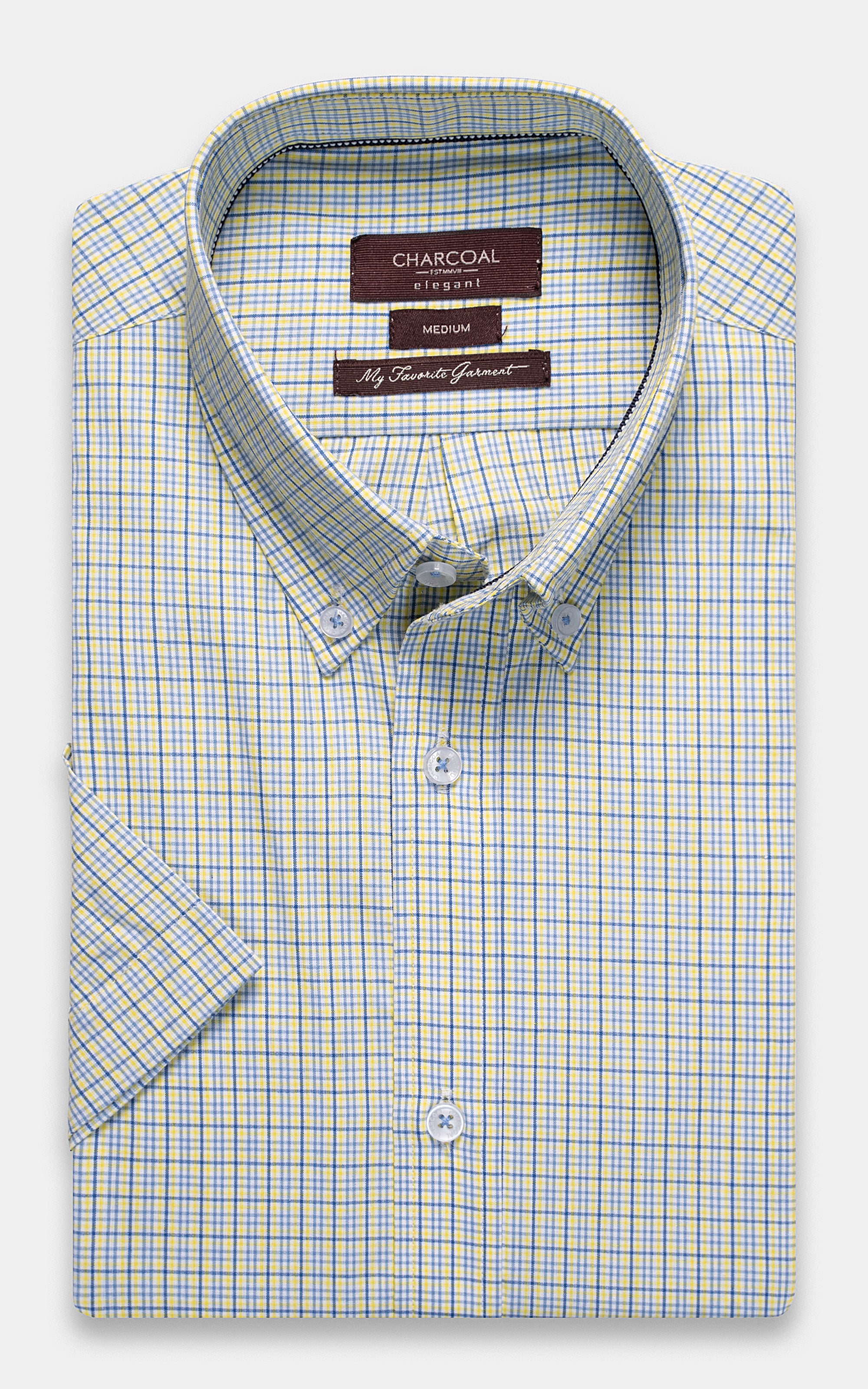 SEMI FORMAL SHIRT HALF SLEEVE YELLOW BLUE CHECK