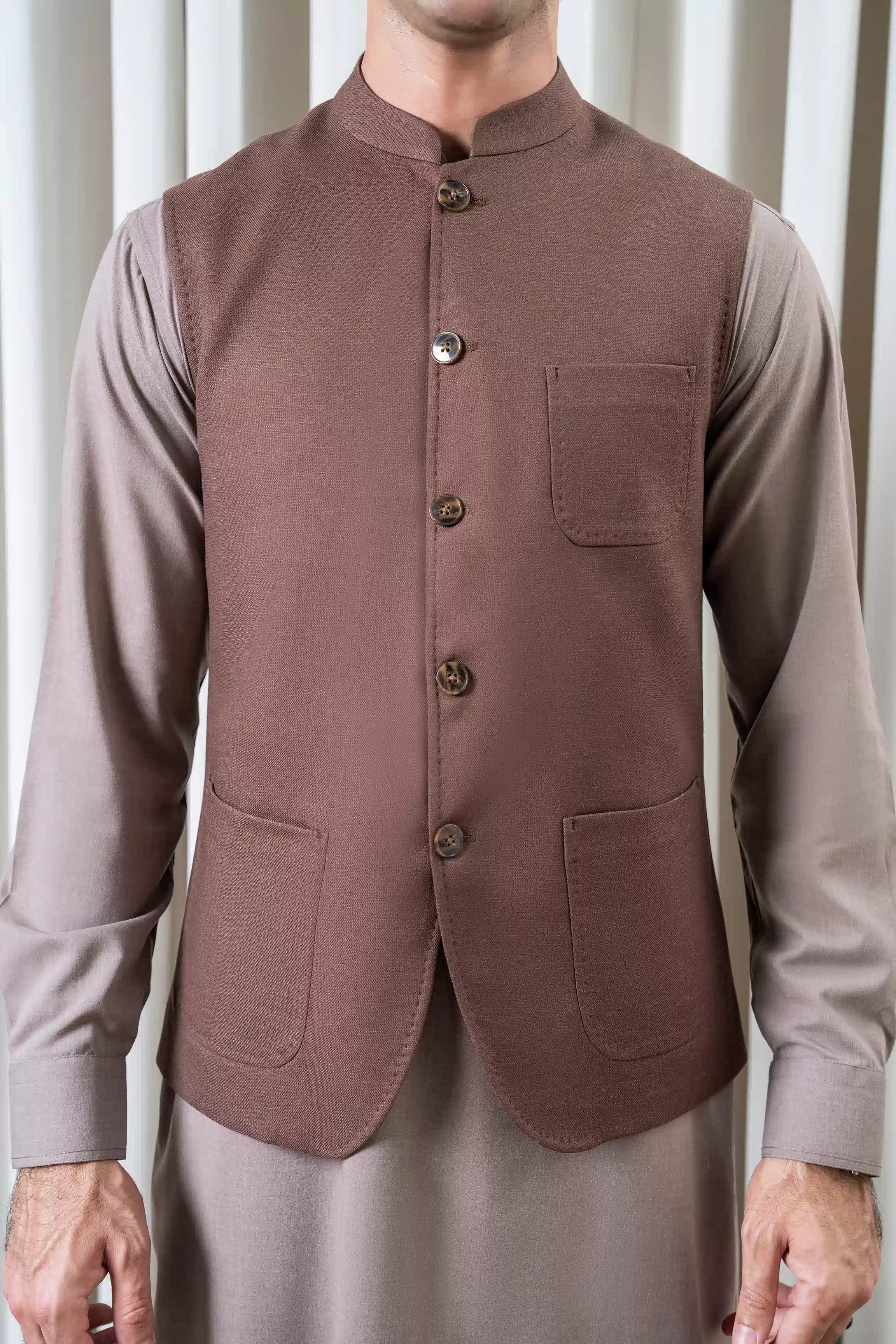 TWILL - COTTON LINEN WAISTCOAT | SIGNATURE COLLECTION  BROWN