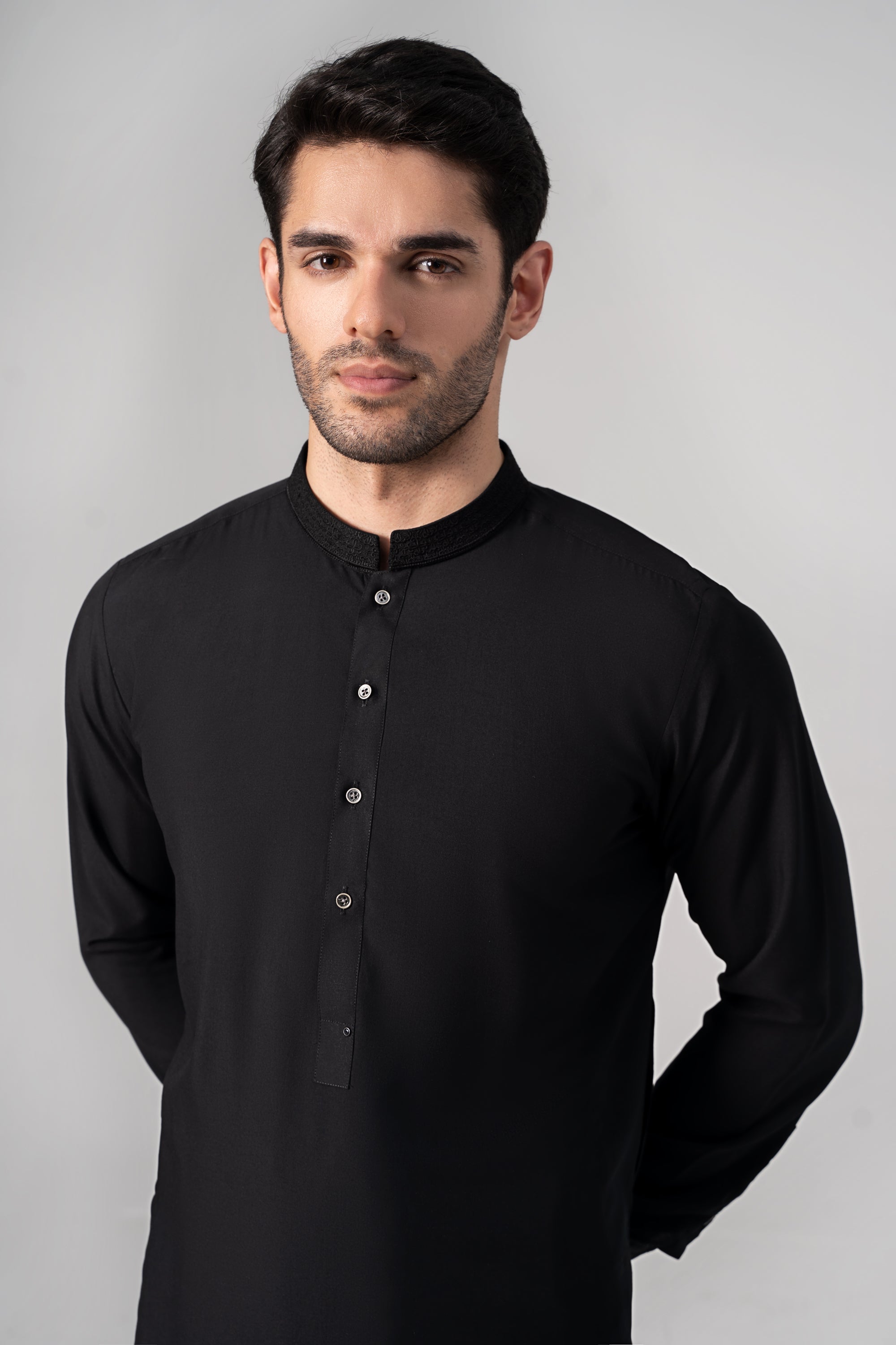 Shop EMBROIDERED Wash Wear KAMEEZ SHALWAR BLACK For Men Online