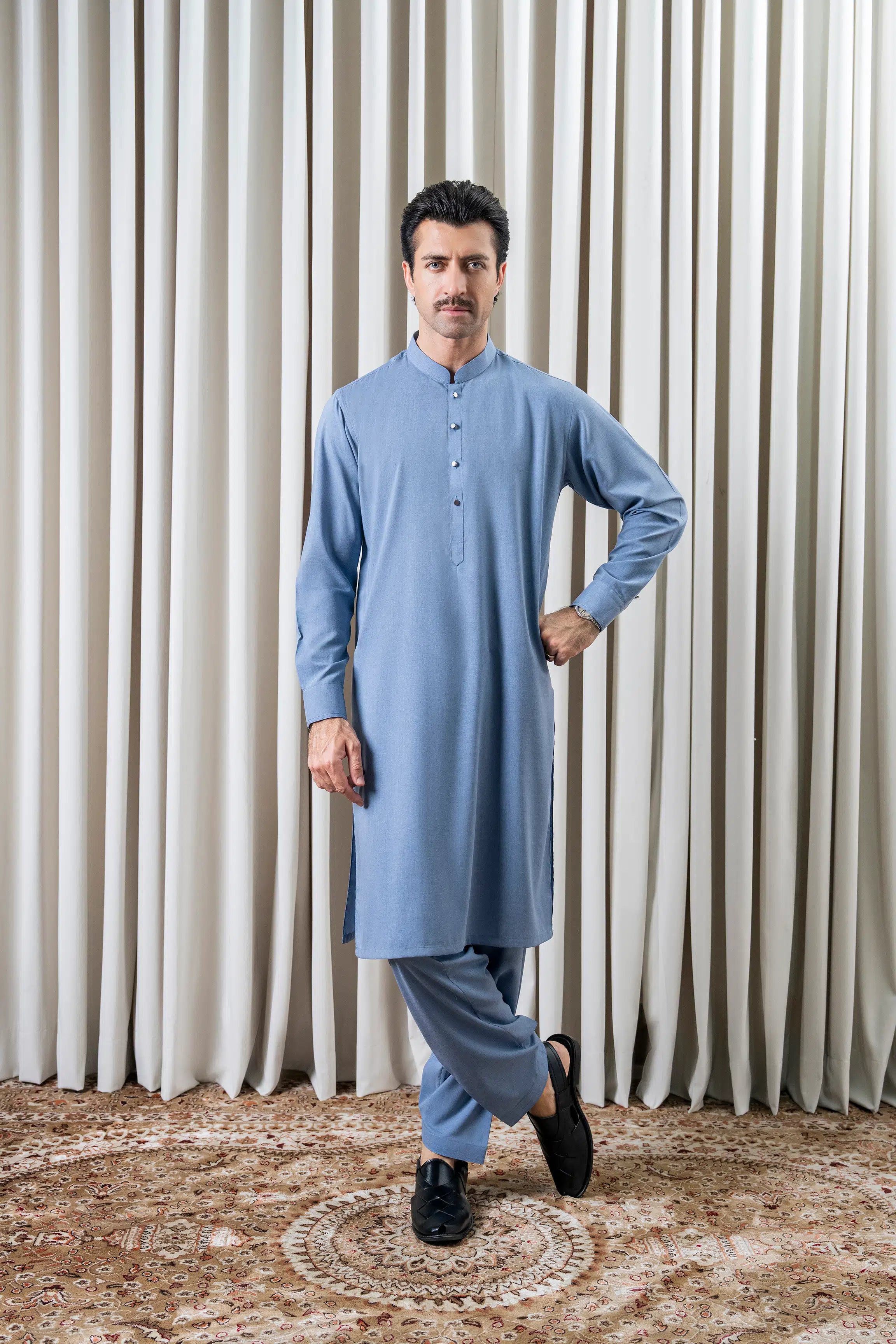 BLENDED MELANGE KAMEEZ SHALWAR - CLASSIC COLLECTION MID BLUE