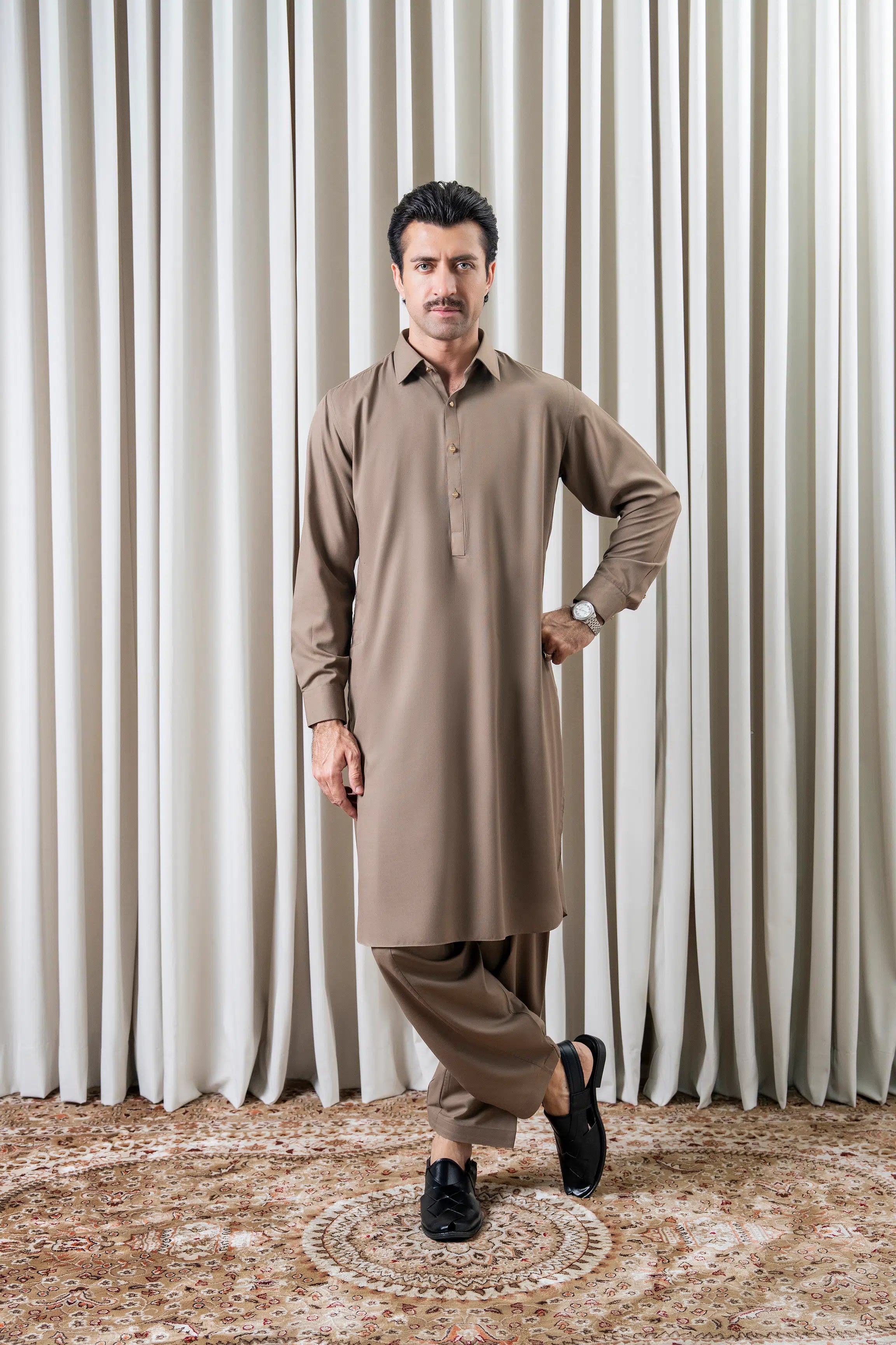 BLENDED KAMEEZ SHALWAR - SIGNATURE COLLECTION KHAKI