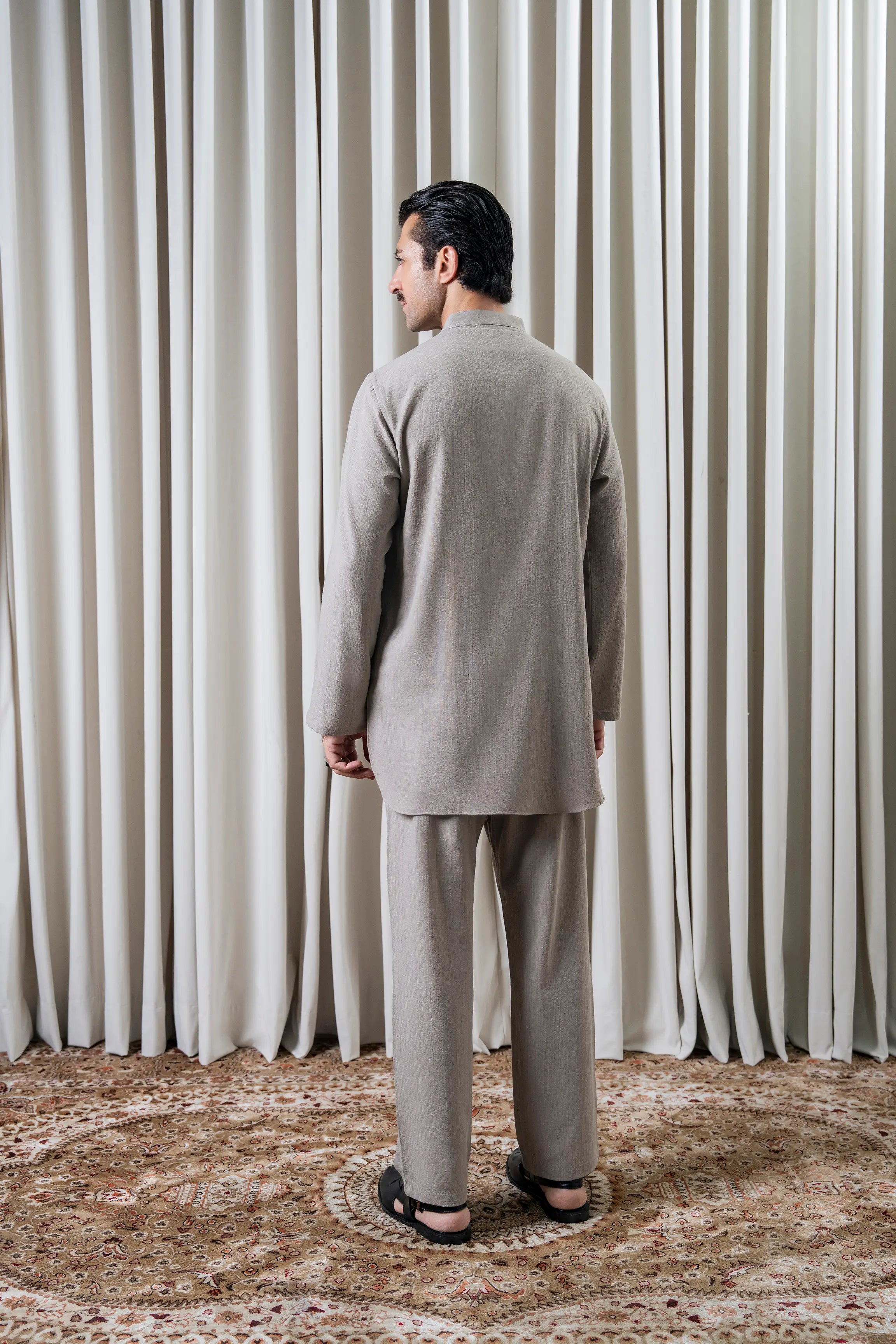 SELF TEXTURED KURTA PAJAMA - PREMIUM COLLECTION BEIGE