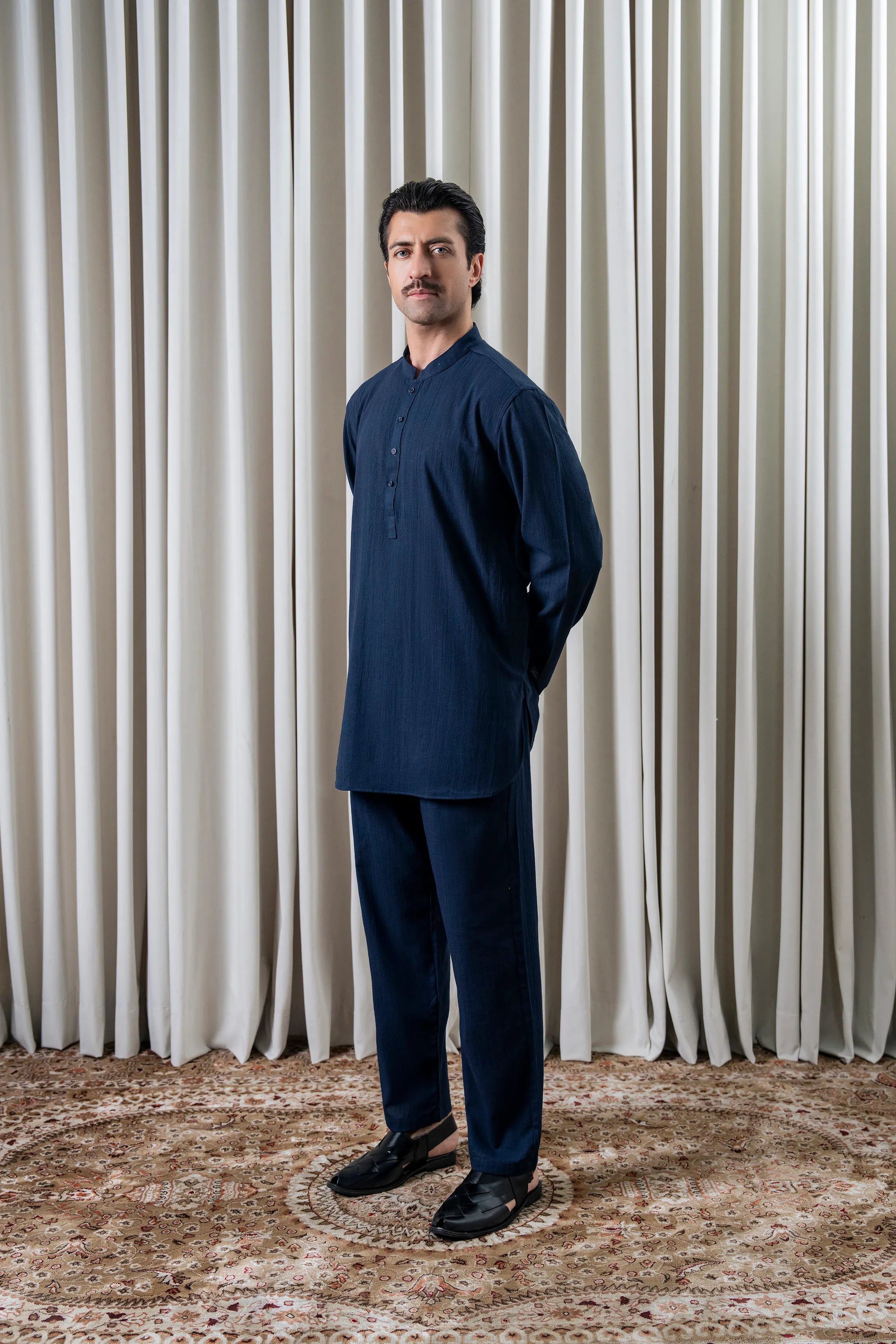 SELF TEXTURED KURTA PAJAMA - PREMIUM COLLECTION NAVY