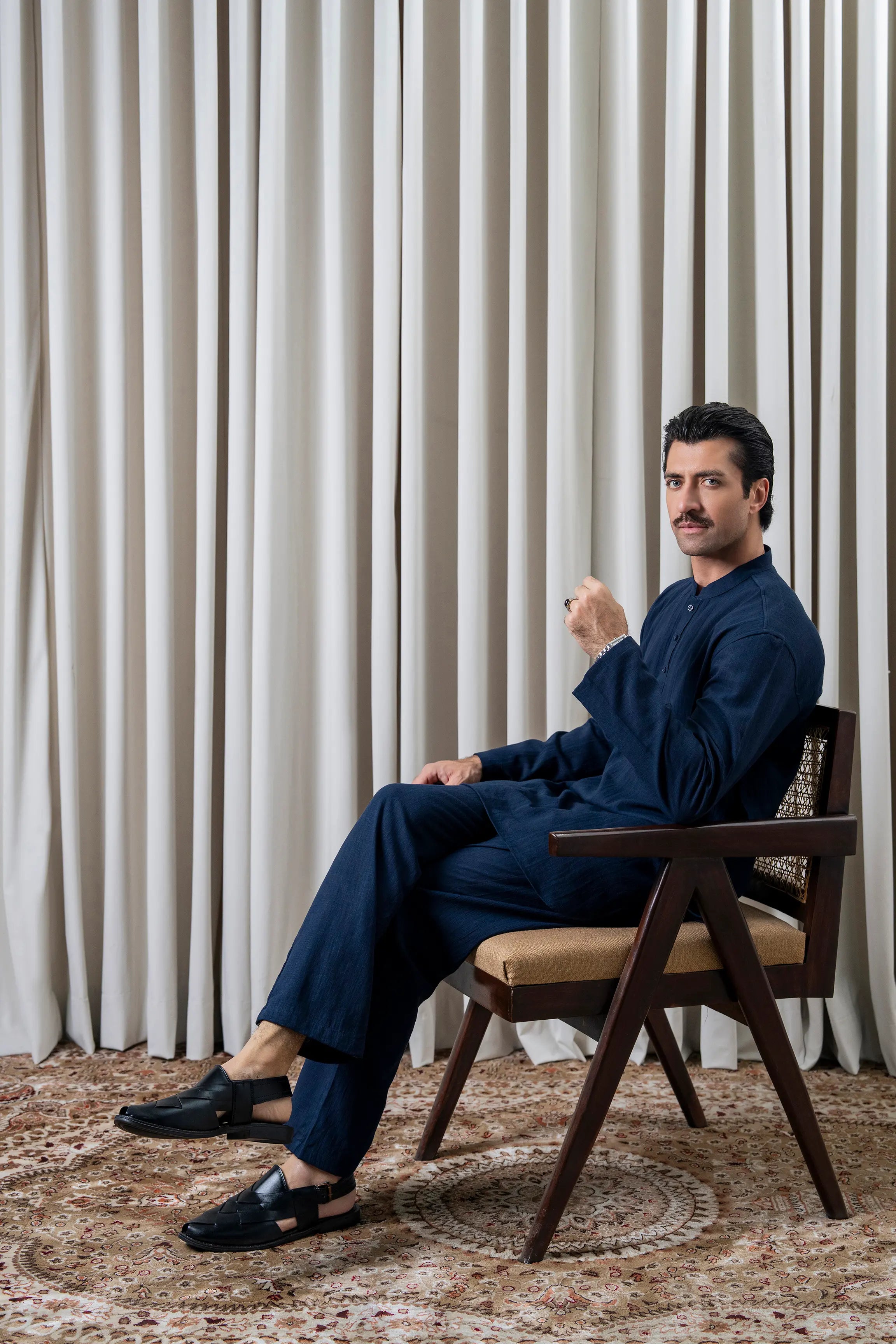 SELF TEXTURED KURTA PAJAMA - PREMIUM COLLECTION NAVY