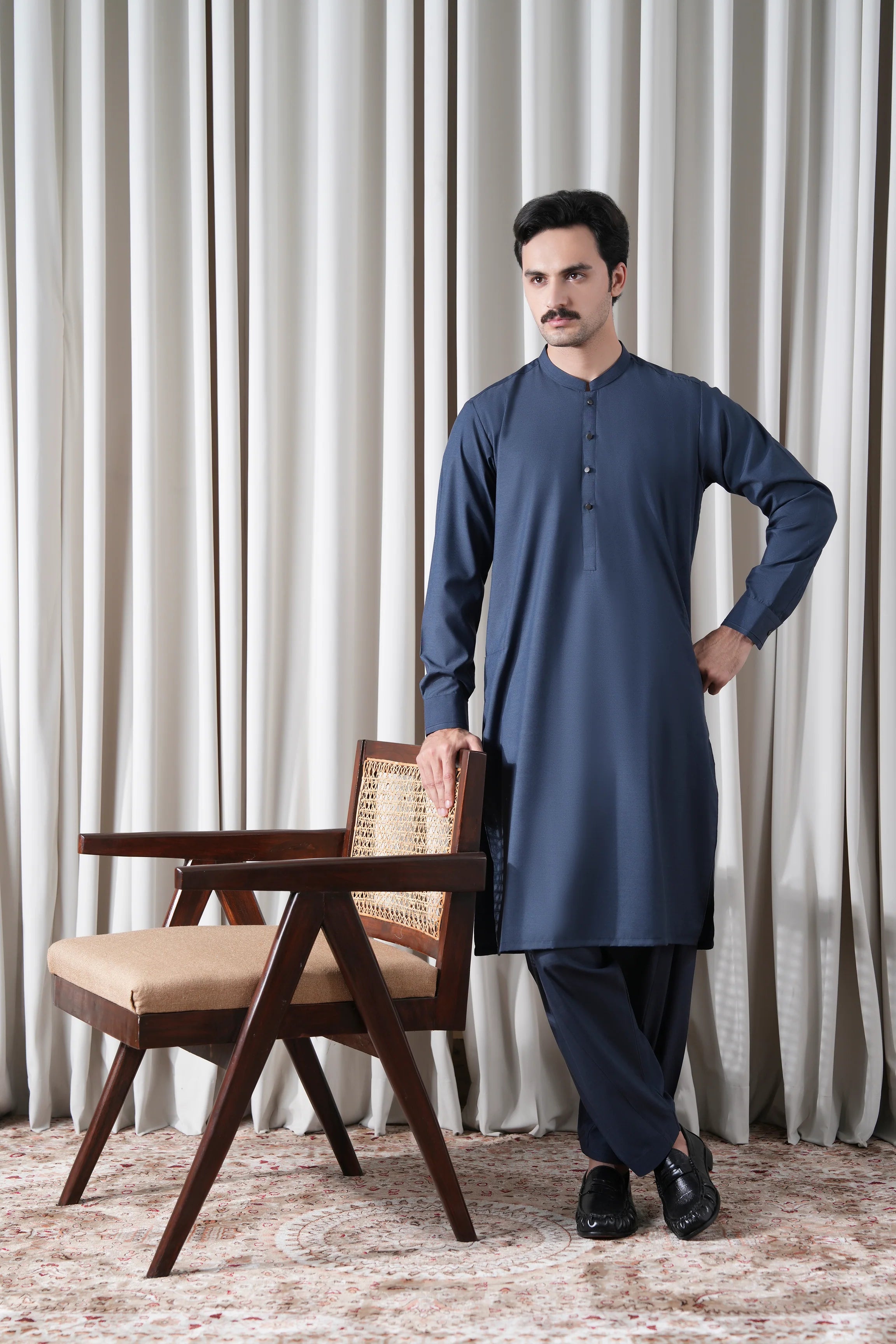TEXTURED BLENDED KAMEEZ SHALWAR - SIGNATURE COLLECTION INDIGO BLUE