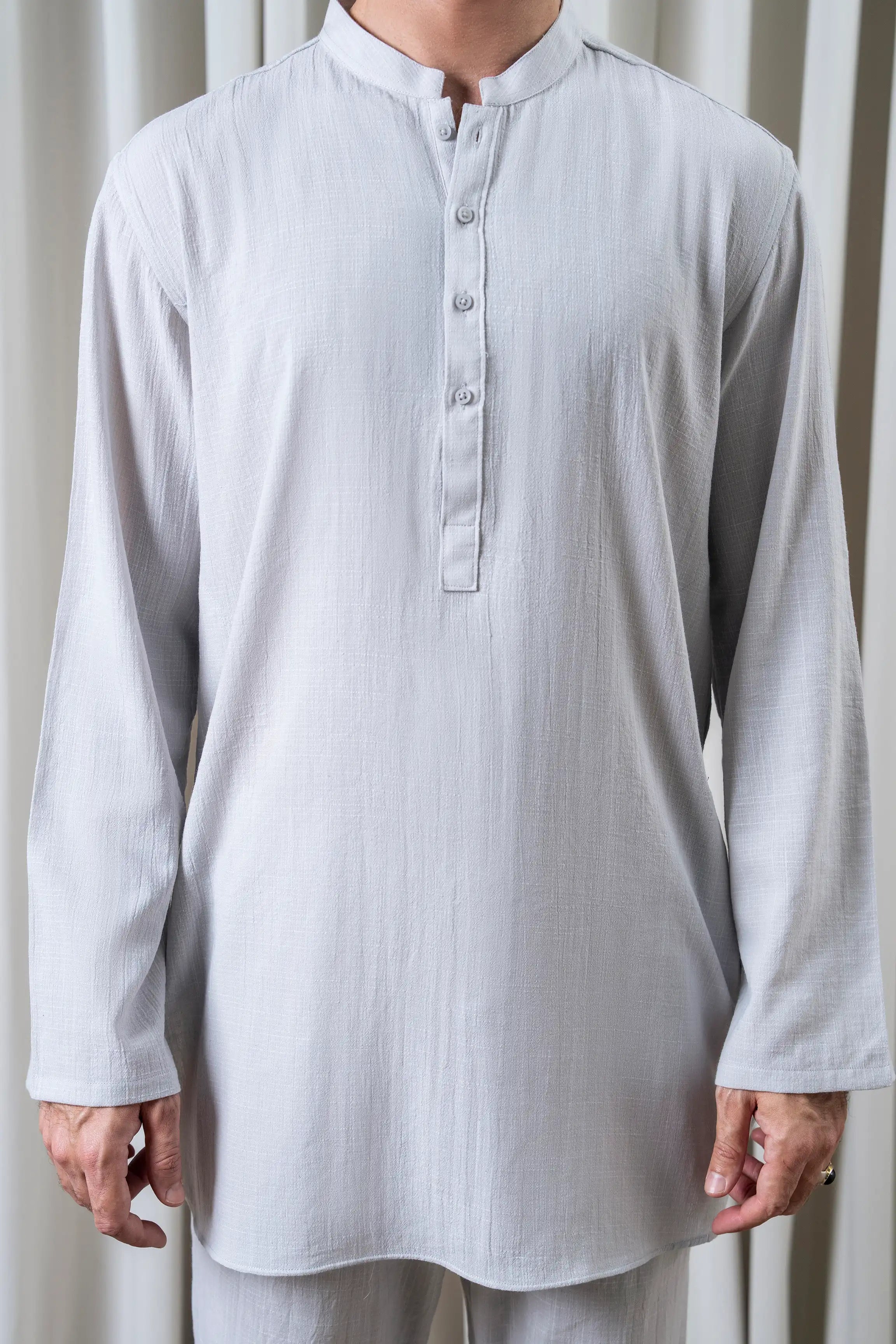SELF TEXTURED KURTA PAJAMA - PREMIUM COLLECTION ASH WHITE