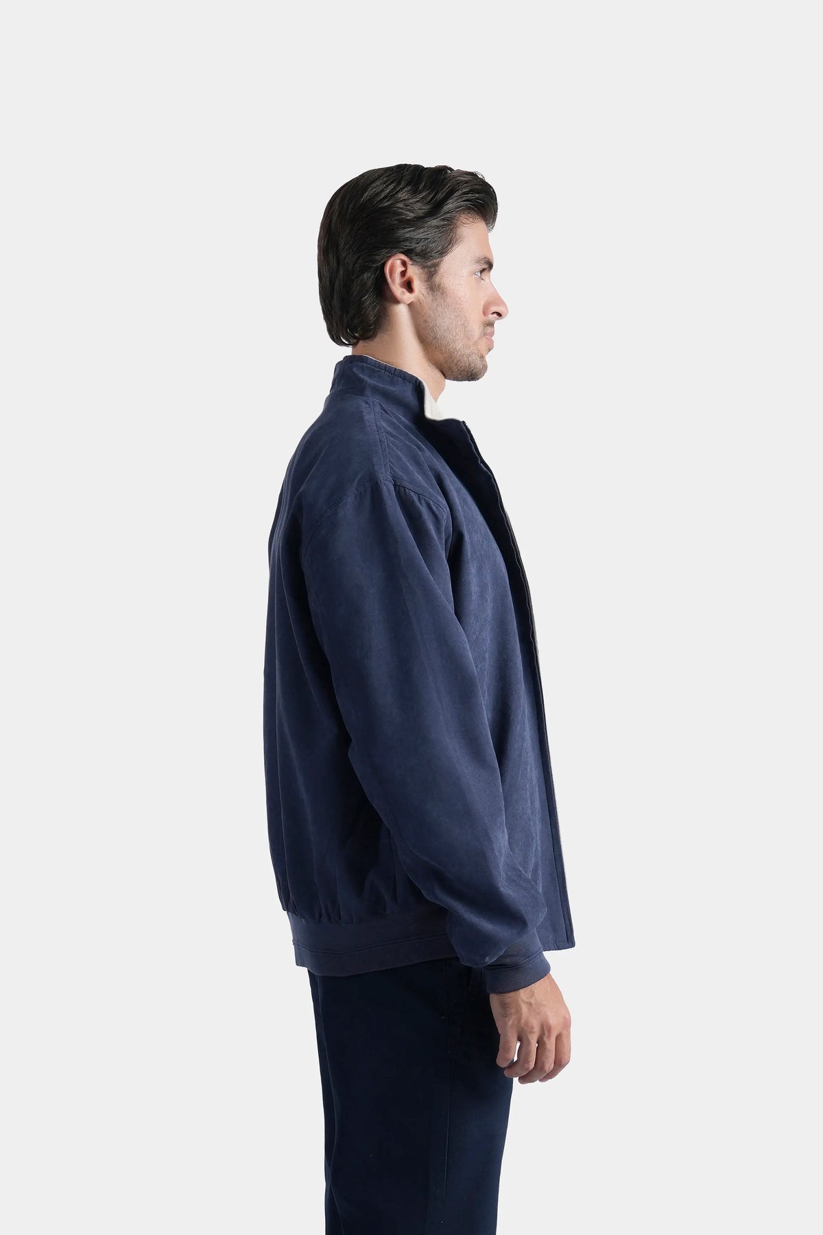 Reversible jacket in dark blue, stand collar, ribbed cuffs and hem, front zip