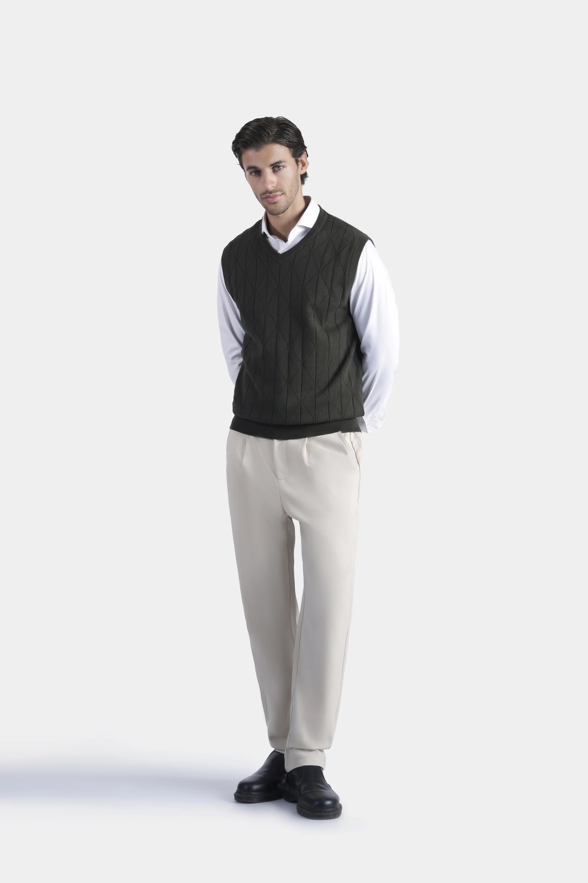 Dark knit V-neck sleeveless sweater vest
