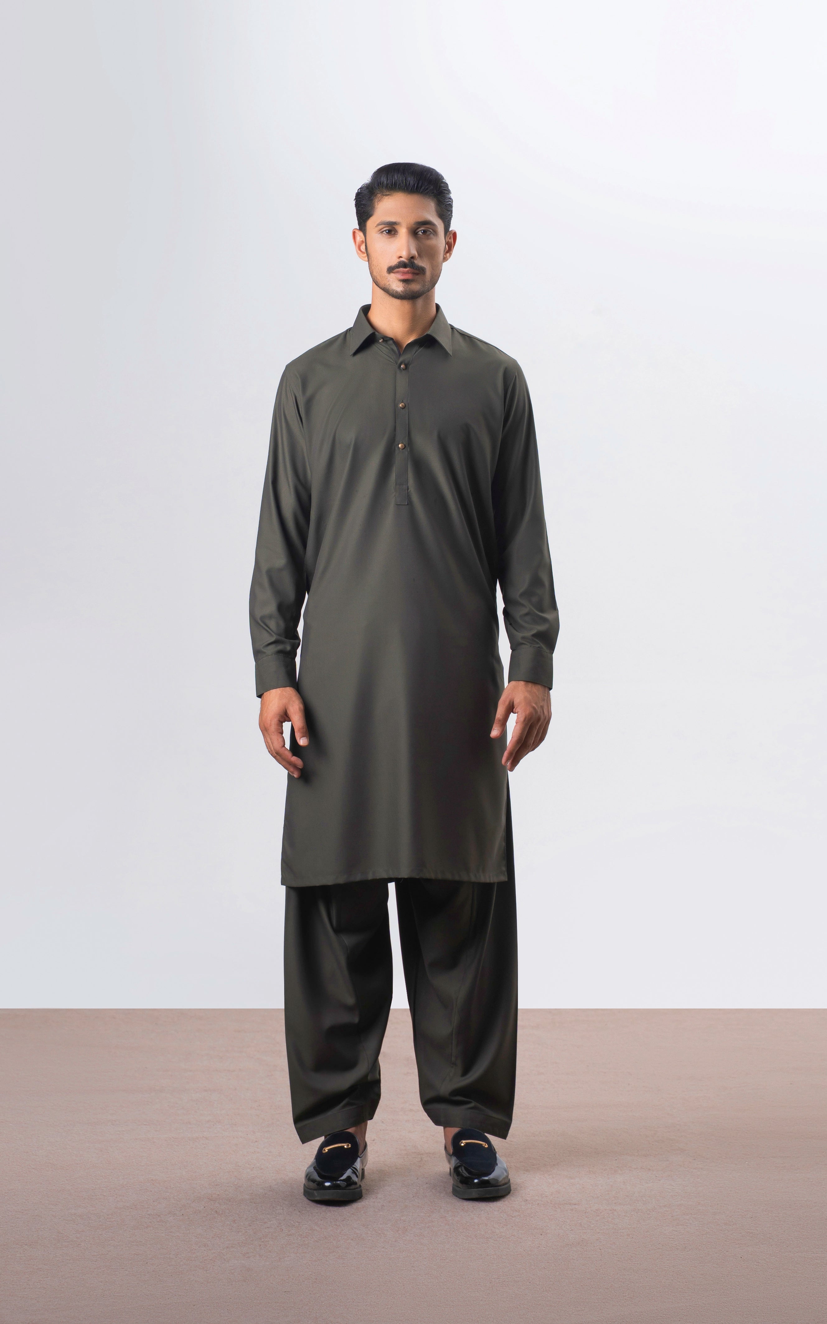TWILL BLENDED KAMEEZ SHALWAR | SIGNATURE COLLECTION OLIVE