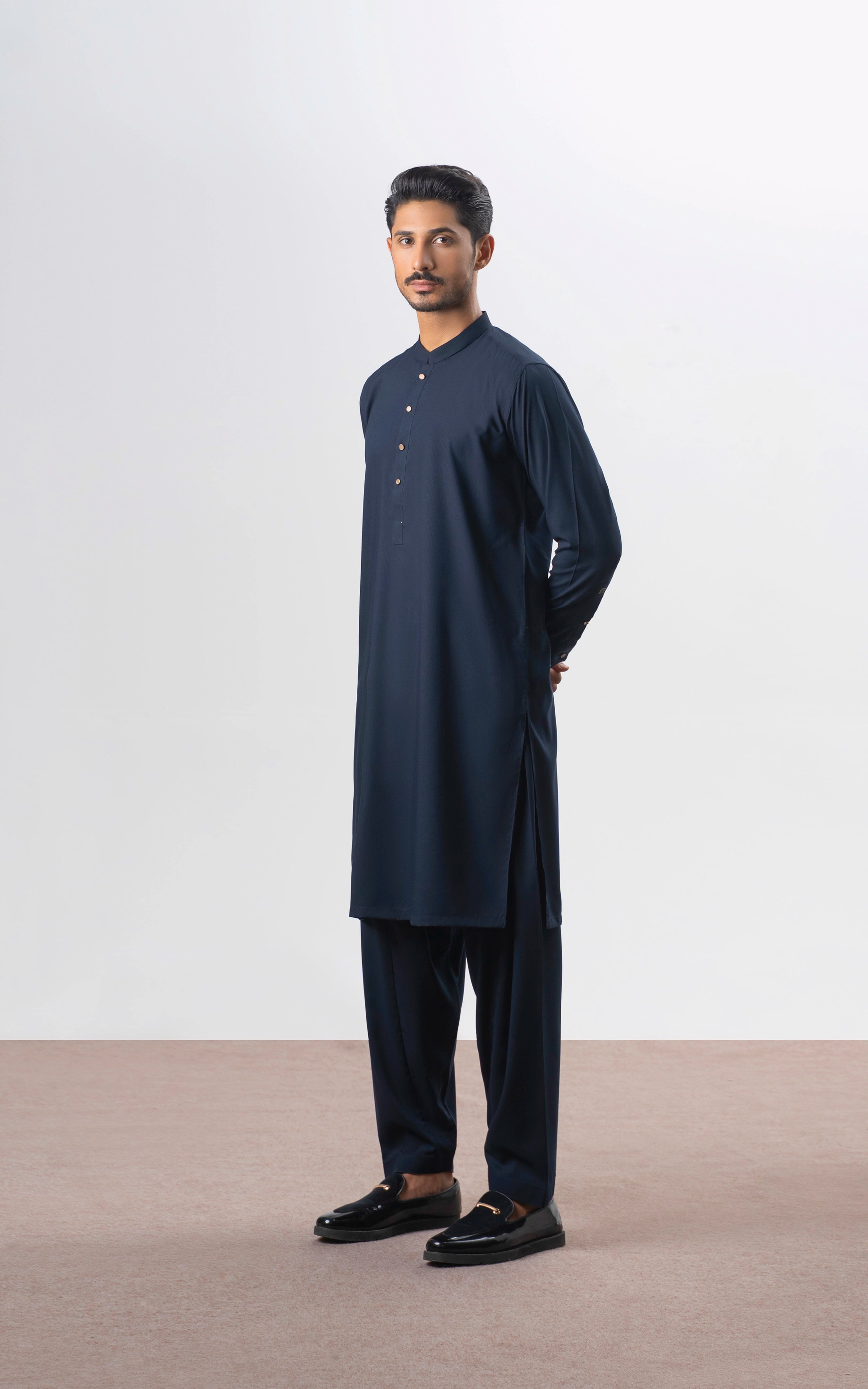 TEXTURED BLENDED KAMEEZ SHALWAR | SIGNATURE COLLECTION NAVY