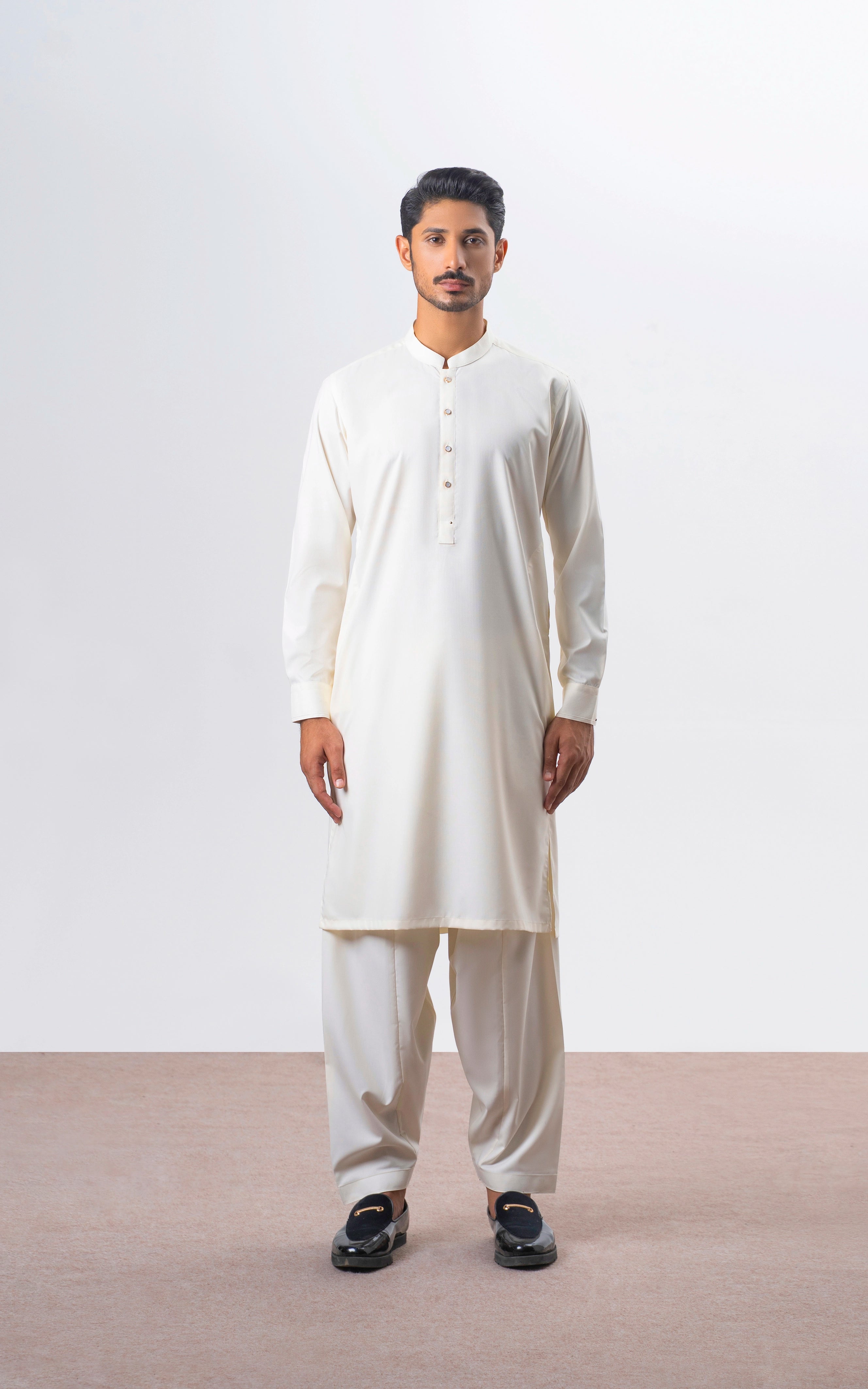 TEXTURED BLENDED KAMEEZ SHALWAR | SIGNATURE COLLECTION CREAM