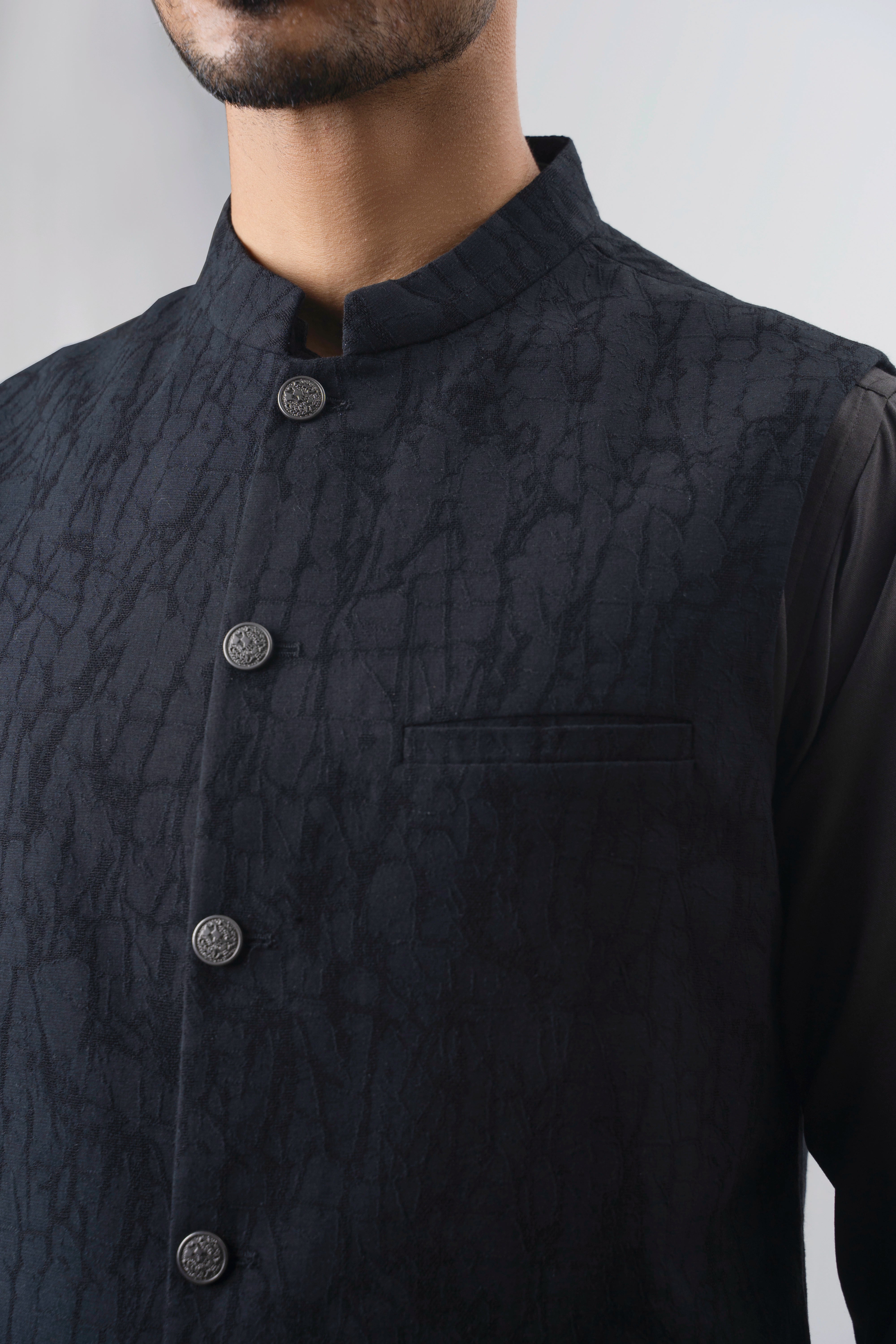 SELF TEXTURED WAISTCOAT | EXECUTIVE COLLECTION  BLACK