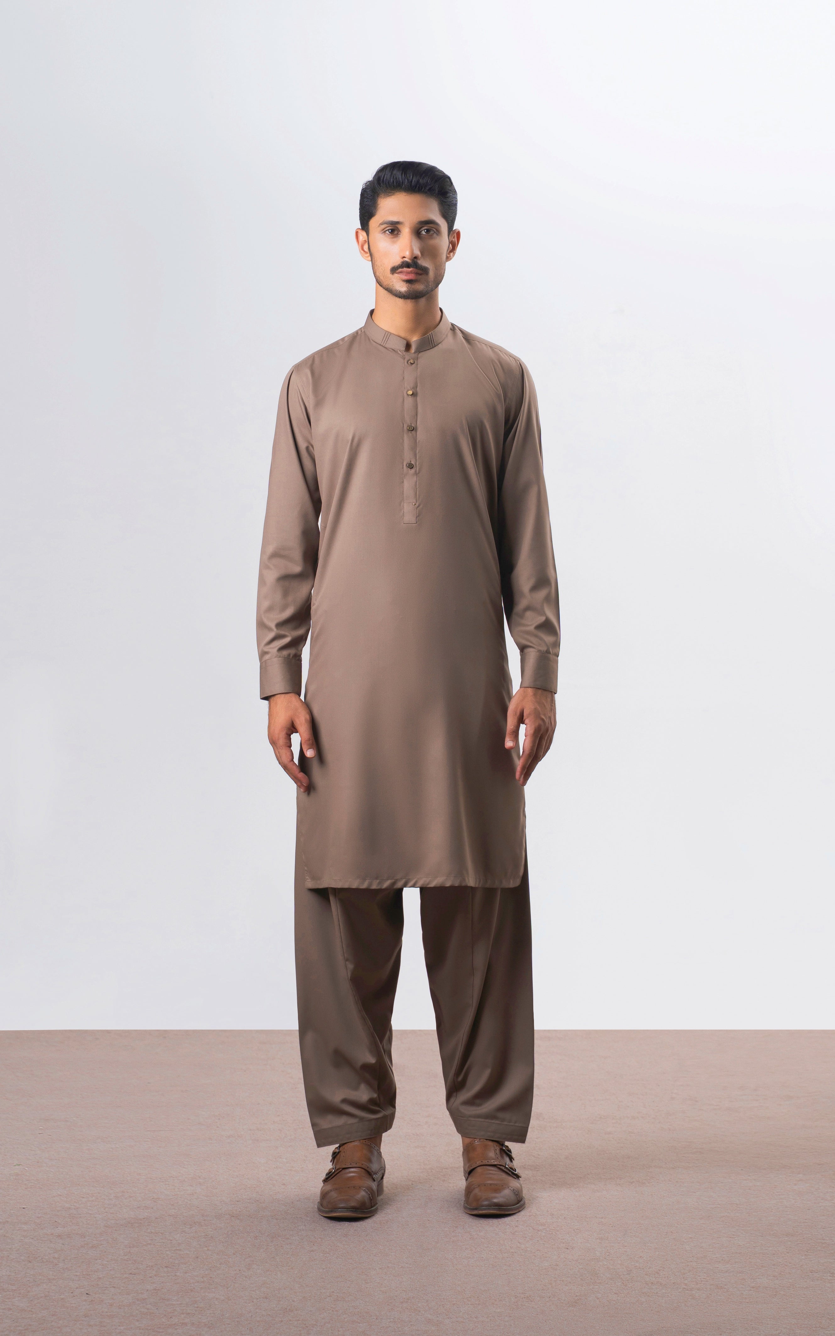 TEXTURED BLENDED KAMEEZ SHALWAR | SIGNATURE COLLECTION KHAKI