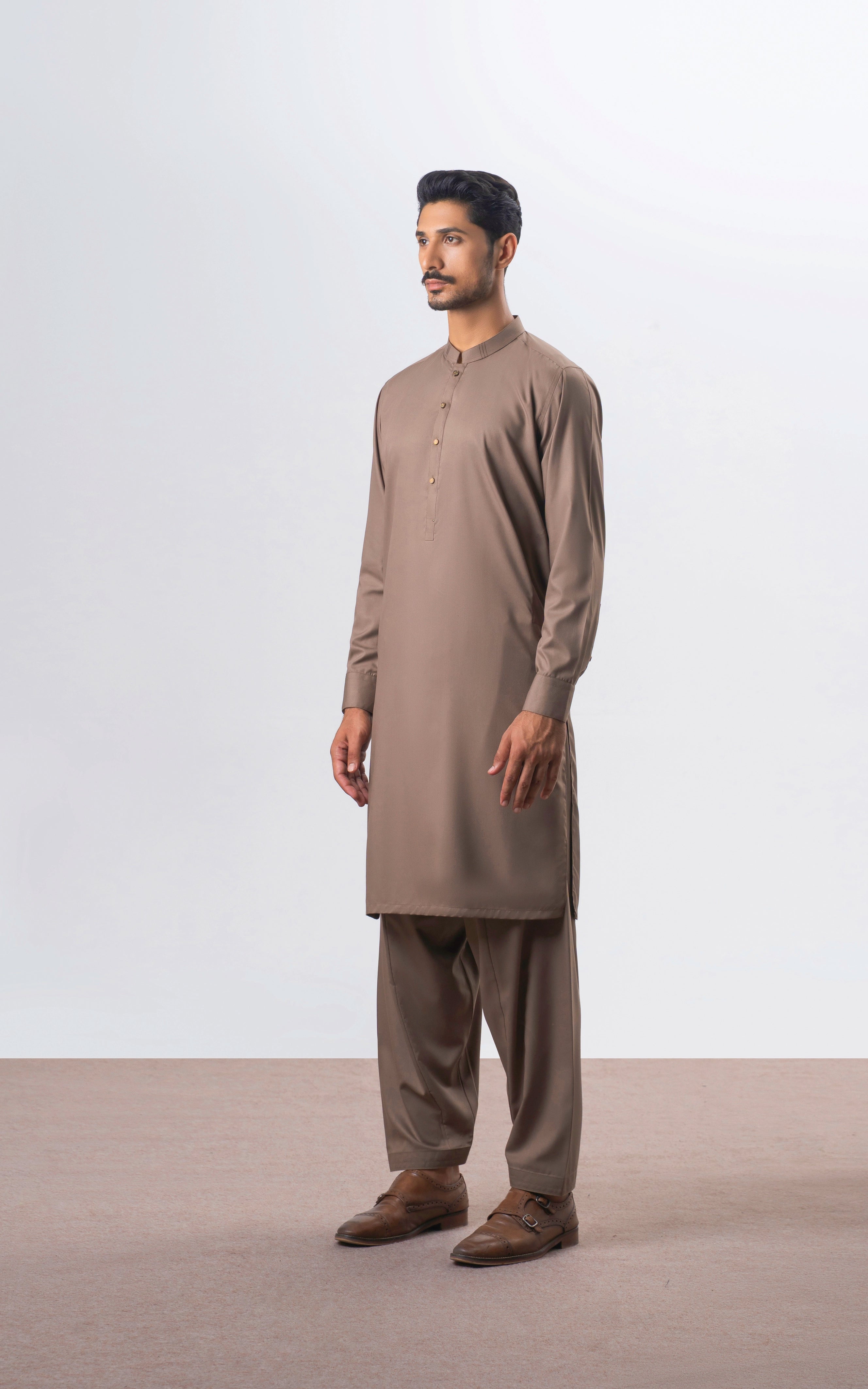 TEXTURED BLENDED KAMEEZ SHALWAR | SIGNATURE COLLECTION KHAKI