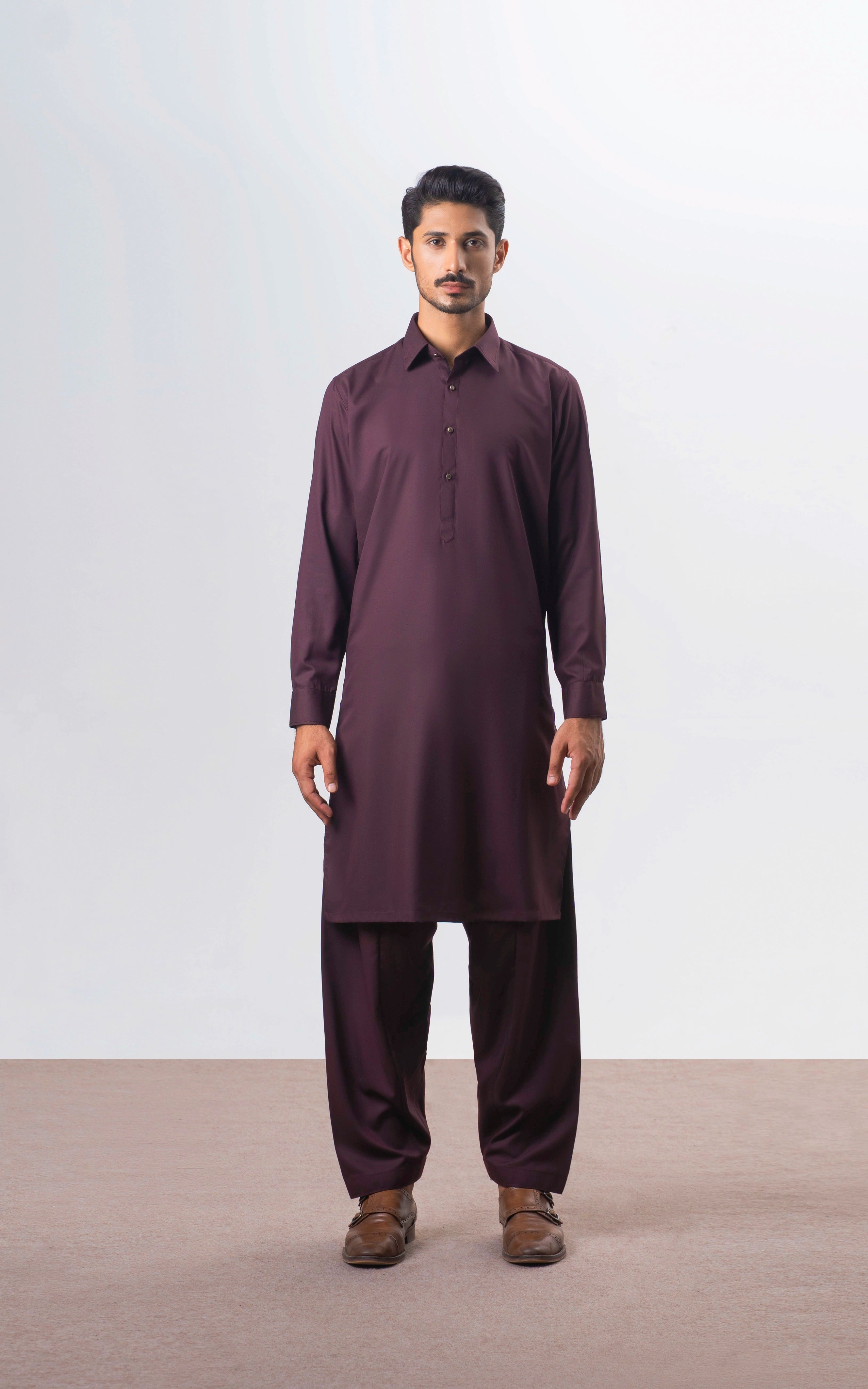 TEXTURED BLENDED KAMEEZ SHALWAR | SIGNATURE COLLECTION DULL MAROON
