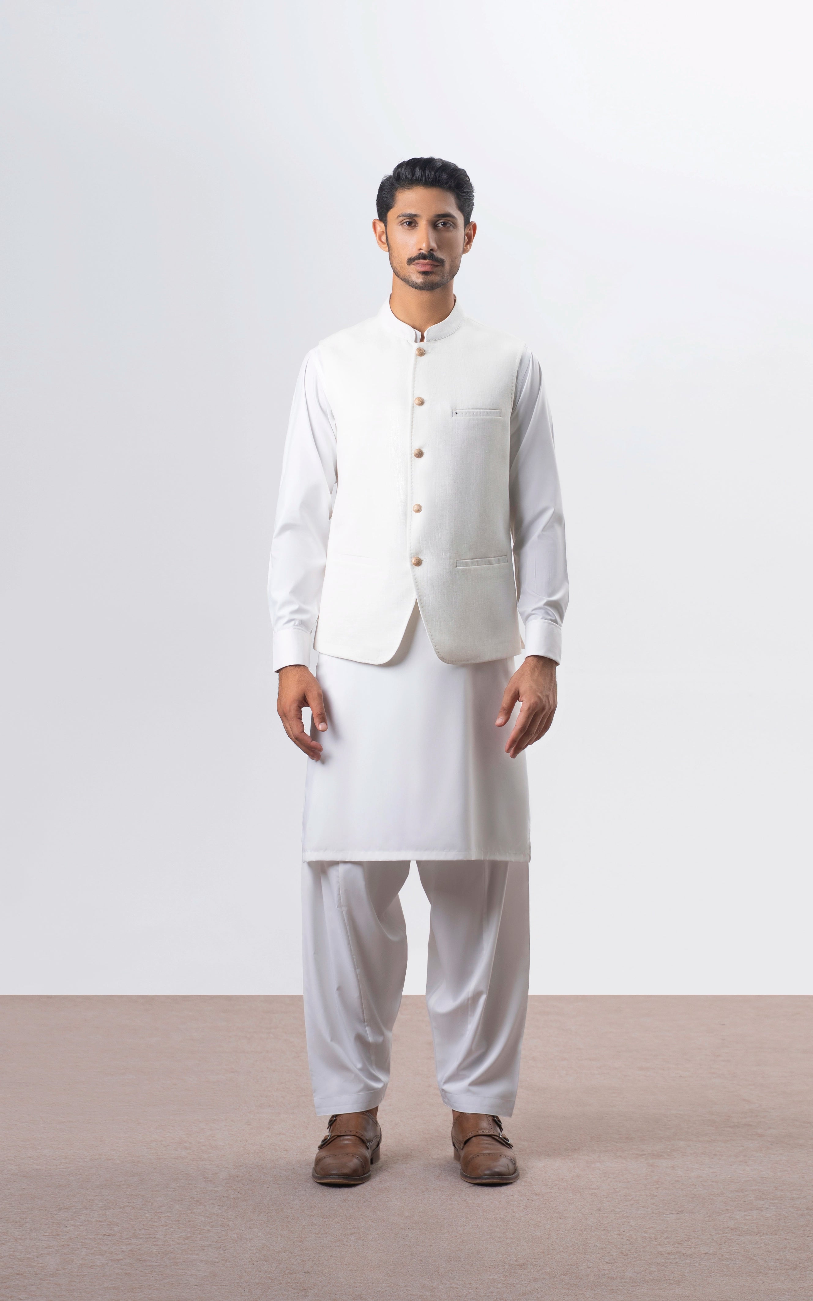 BLENDED TEXTURED WAISTCOAT | PREMIUM COLLECTION OFF WHITE