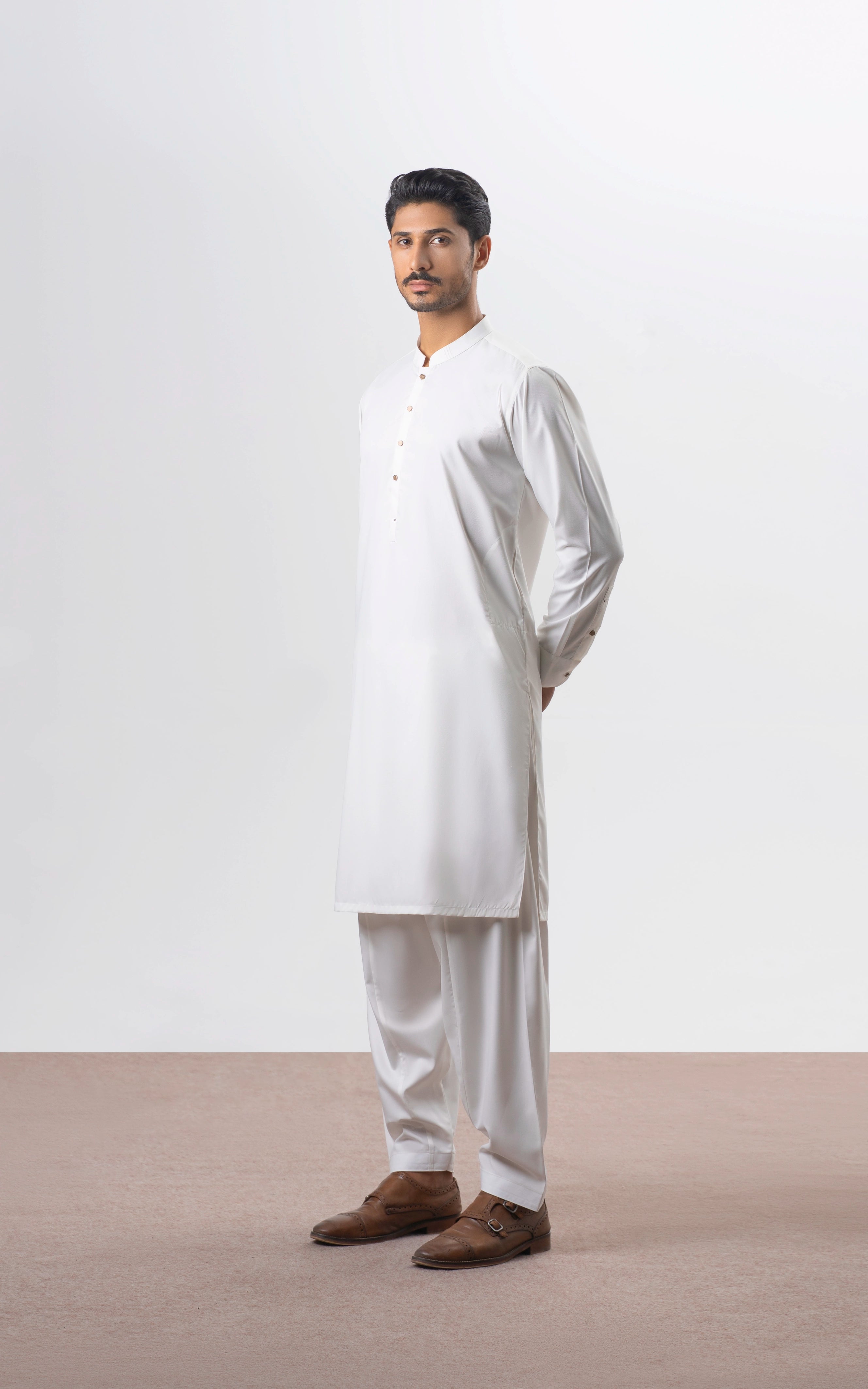 TEXTURED BLENDED KAMEEZ SHALWAR | SIGNATURE COLLECTION OFF WHITE