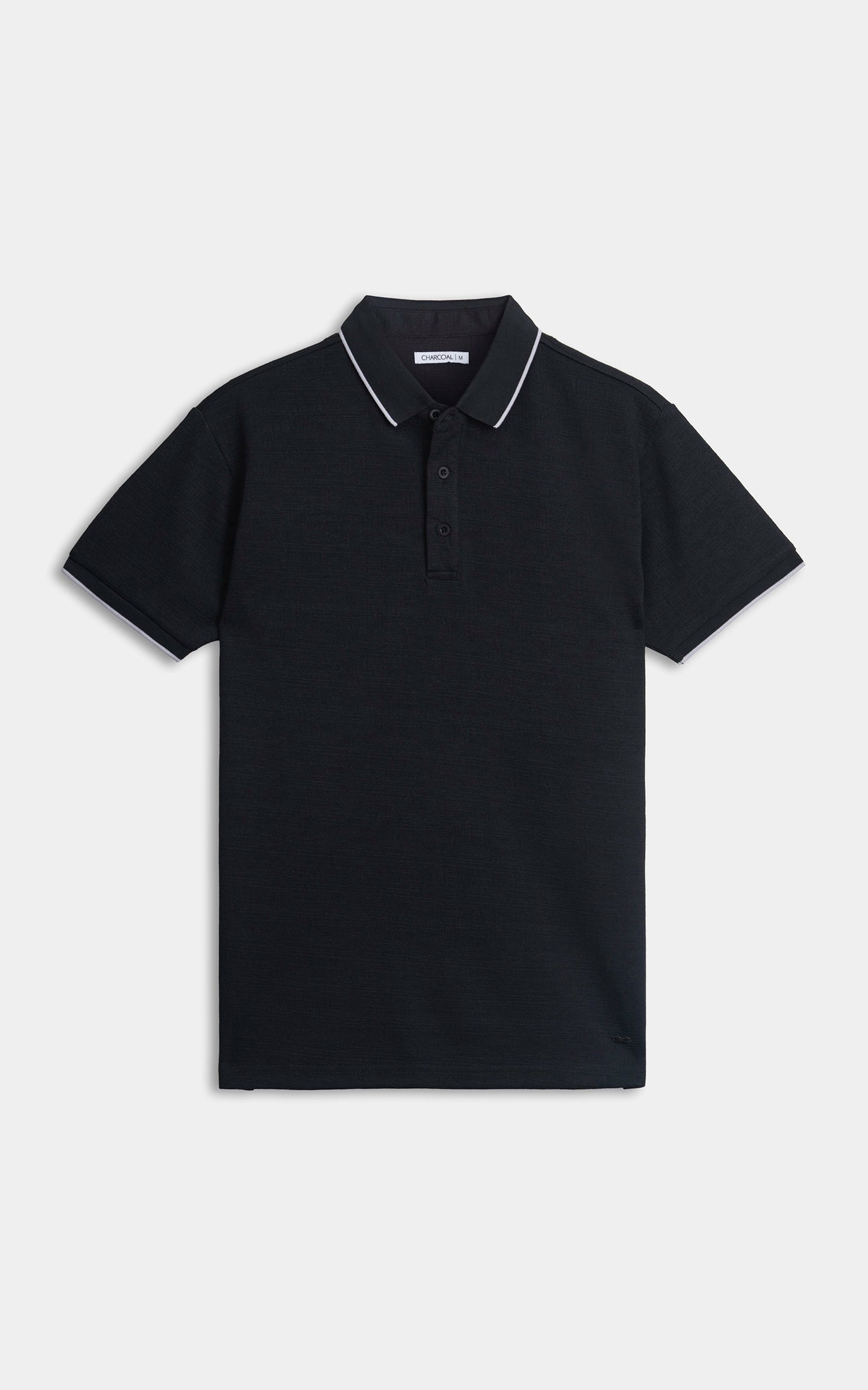 JACQUARD TEXTURED TIPPED POLO SHIRT BLACK