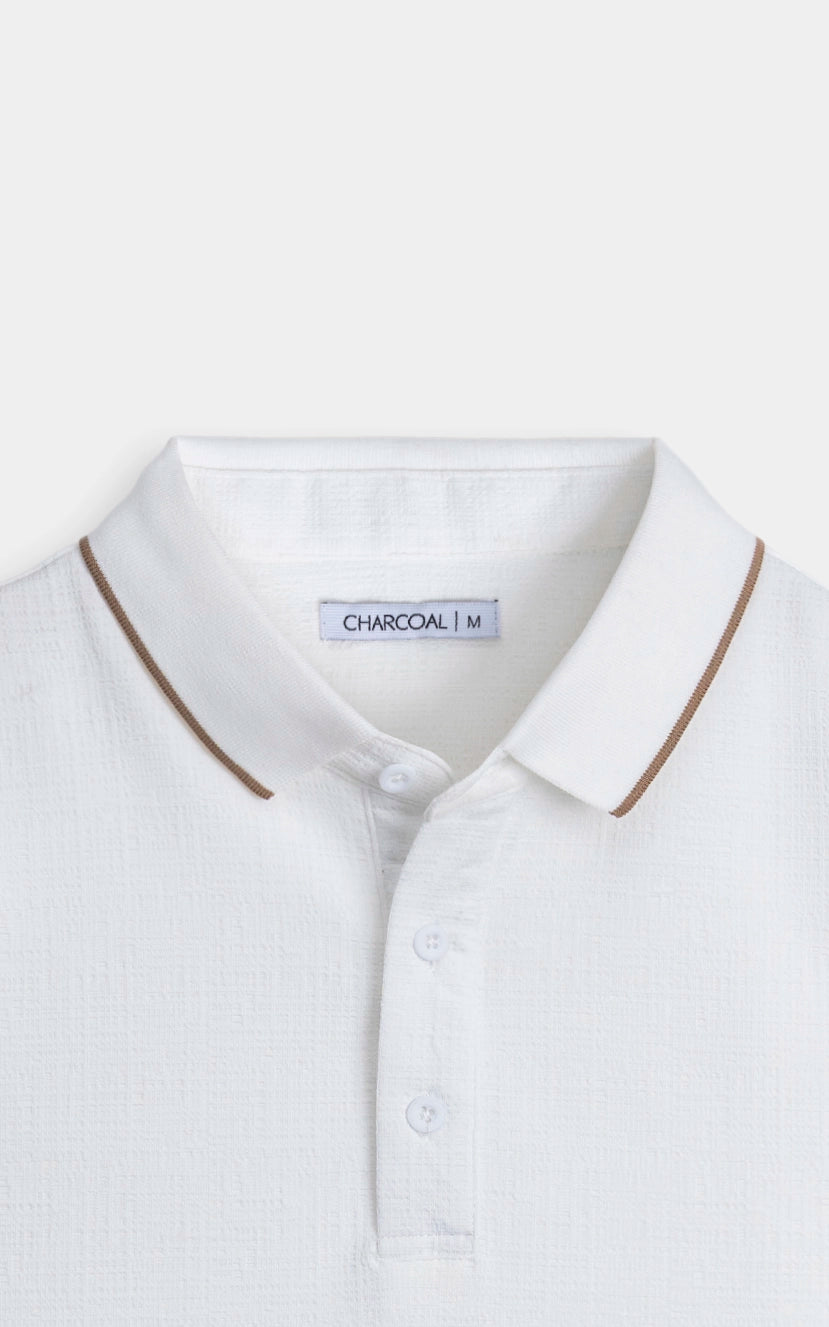 JACQUARD TEXTURED TIPPED POLO SHIRT OFF WHITE