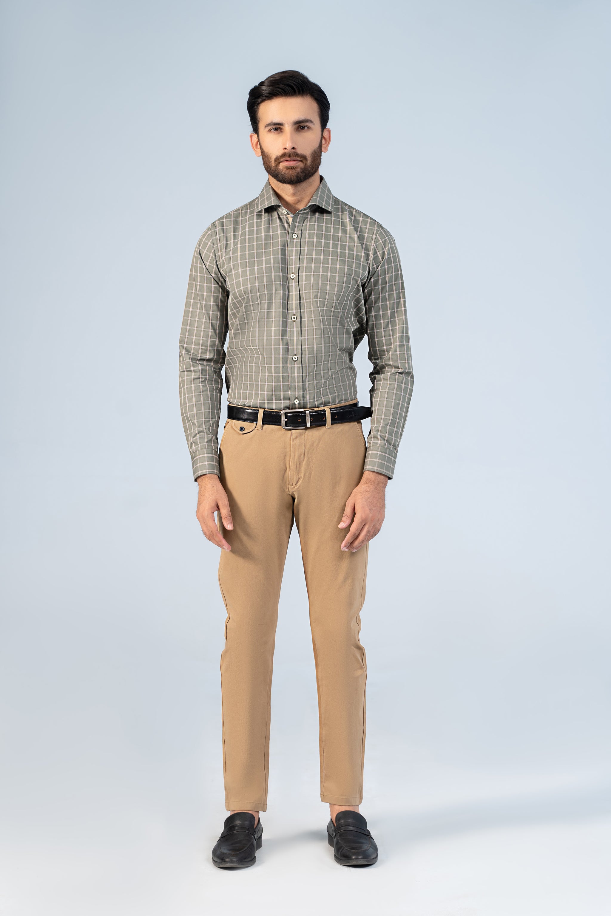 Green Men'S Cotton Checked Formal Shirt'S