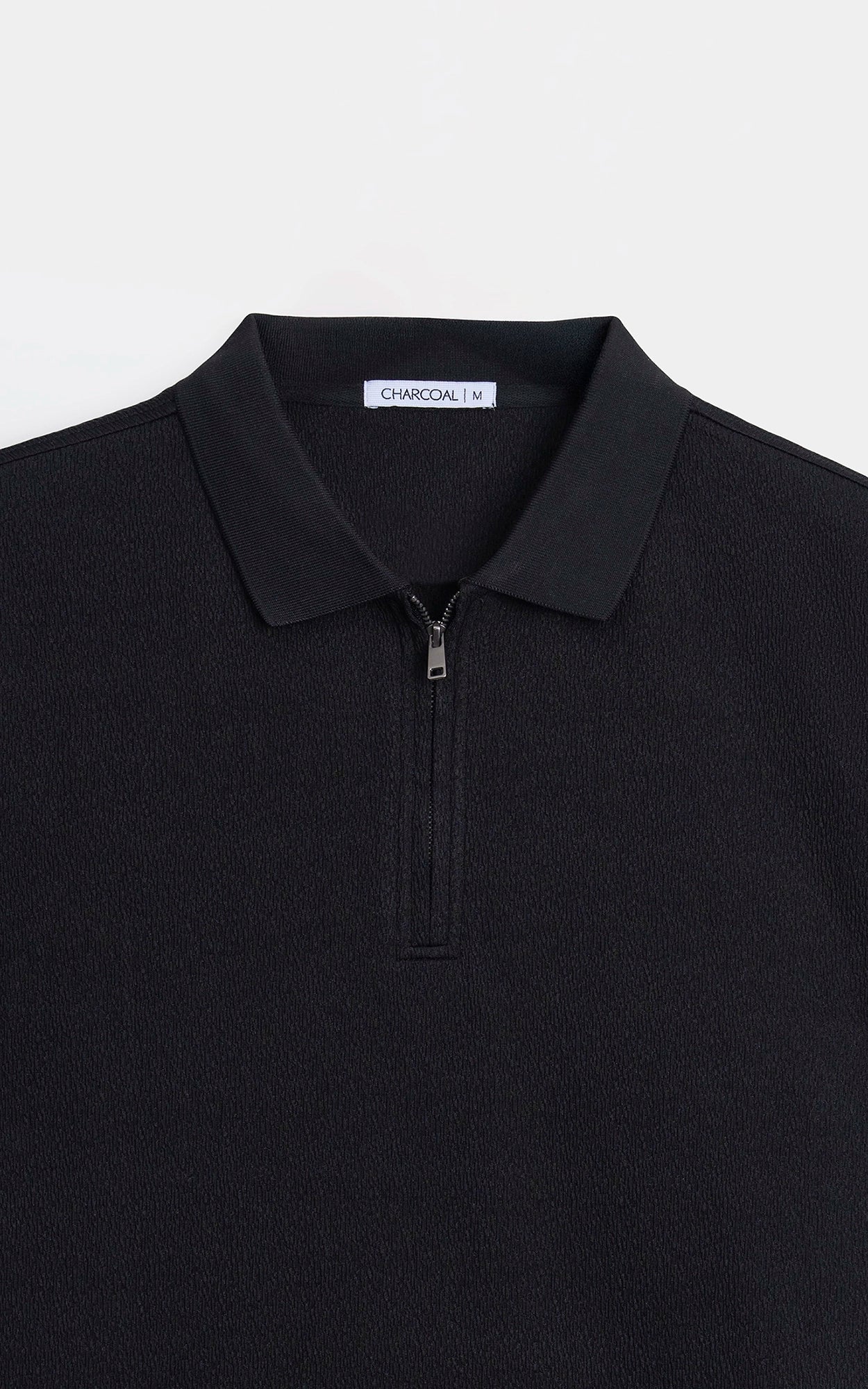JACQUARD TEXTURED ZIP POLO SHIRT BLACK