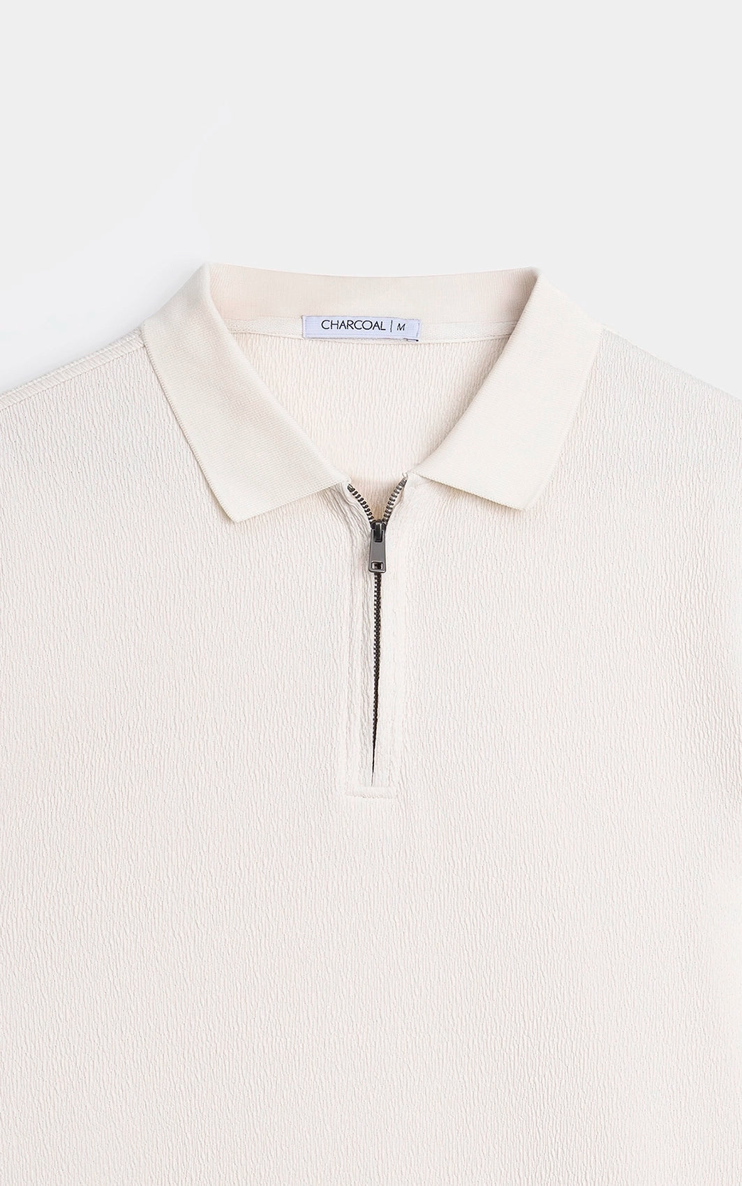 JACQUARD TEXTURED ZIP POLO SHIRT BEIGE