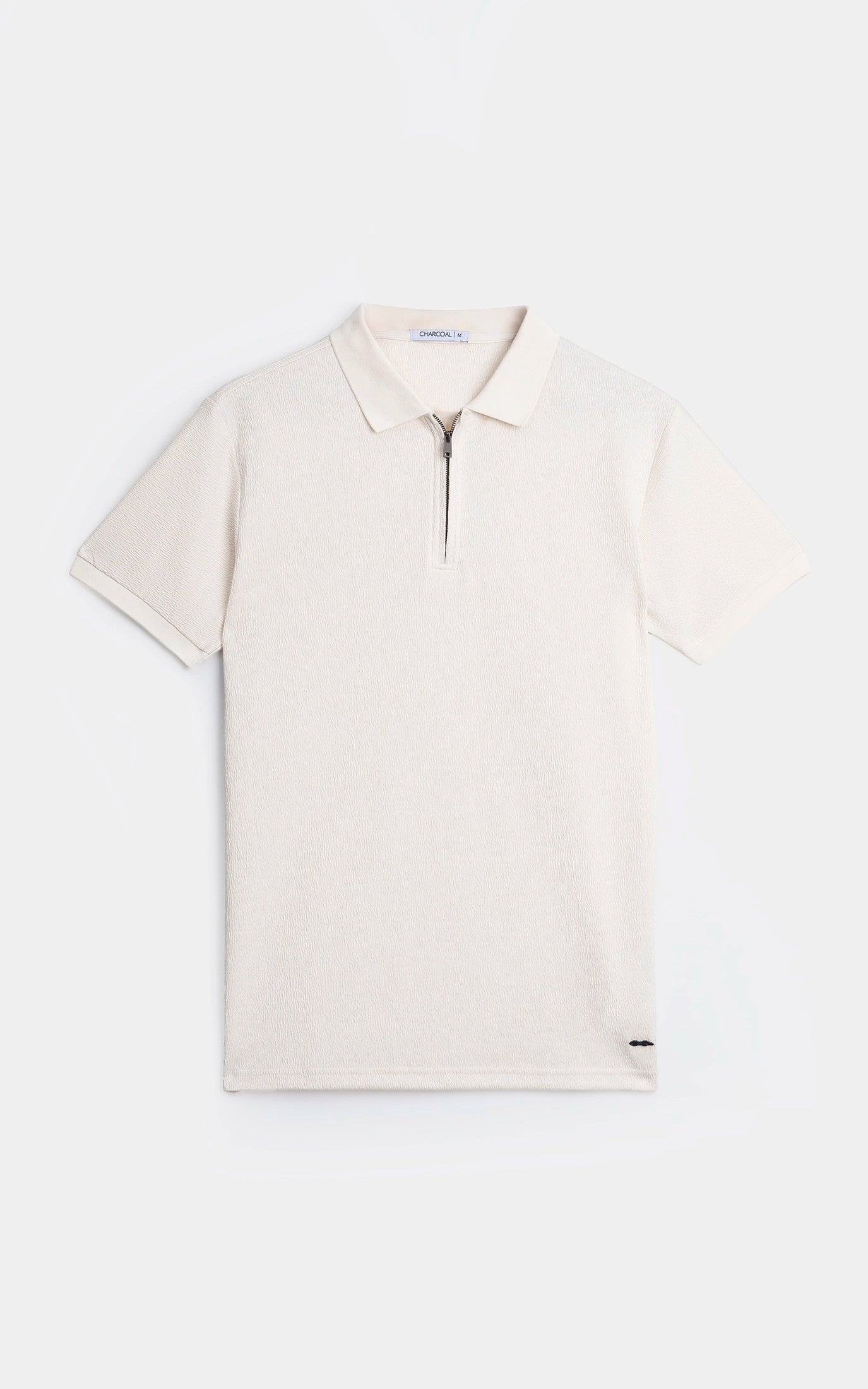 JACQUARD TEXTURED ZIP POLO SHIRT BEIGE