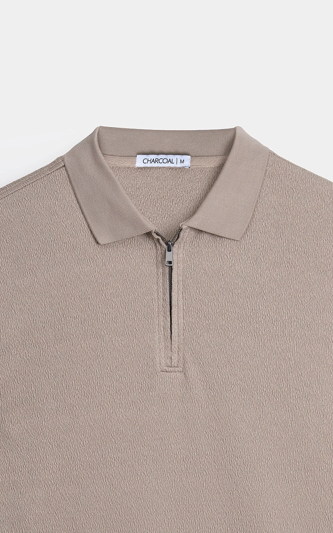 JACQUARD TEXTURED ZIP POLO SHIRT KHAKI