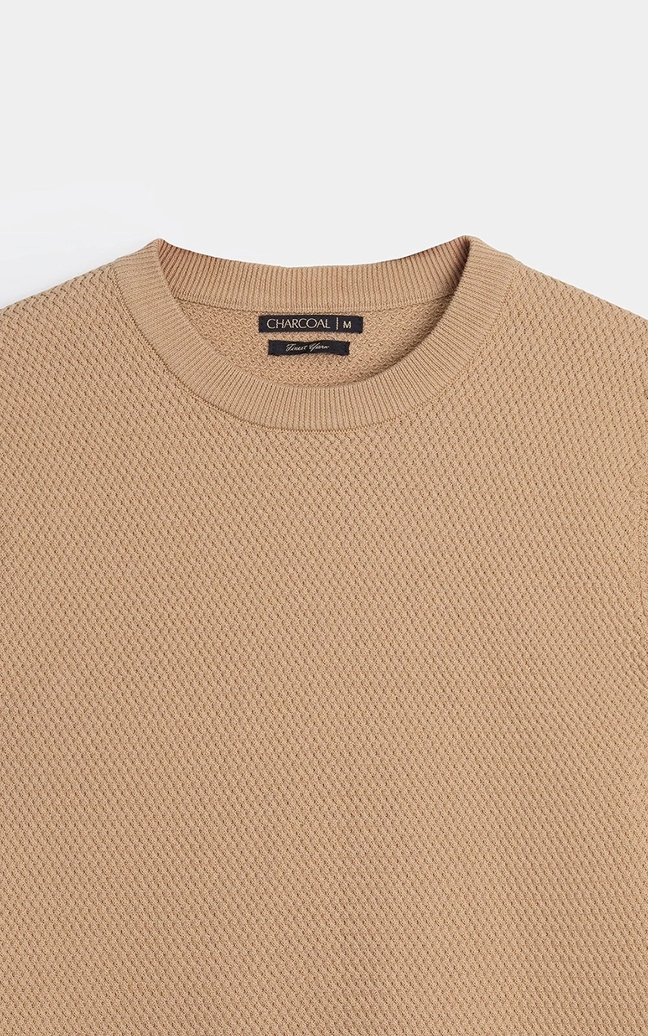 SWEATER KNIT SELF TEXTURED CREW NECK T SHIRT KHAKI