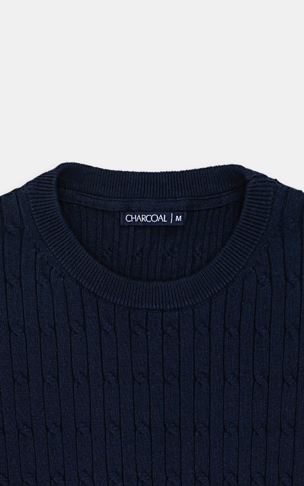 CABLE-KNIT SWEATER NAVY