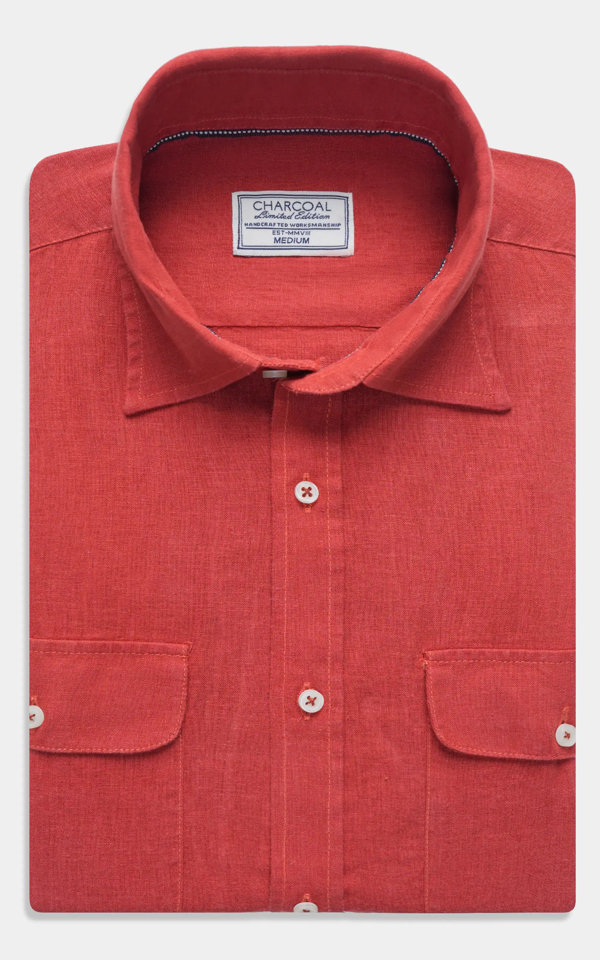 Tangerine linen classic collar shirt with button placket and chest pockets