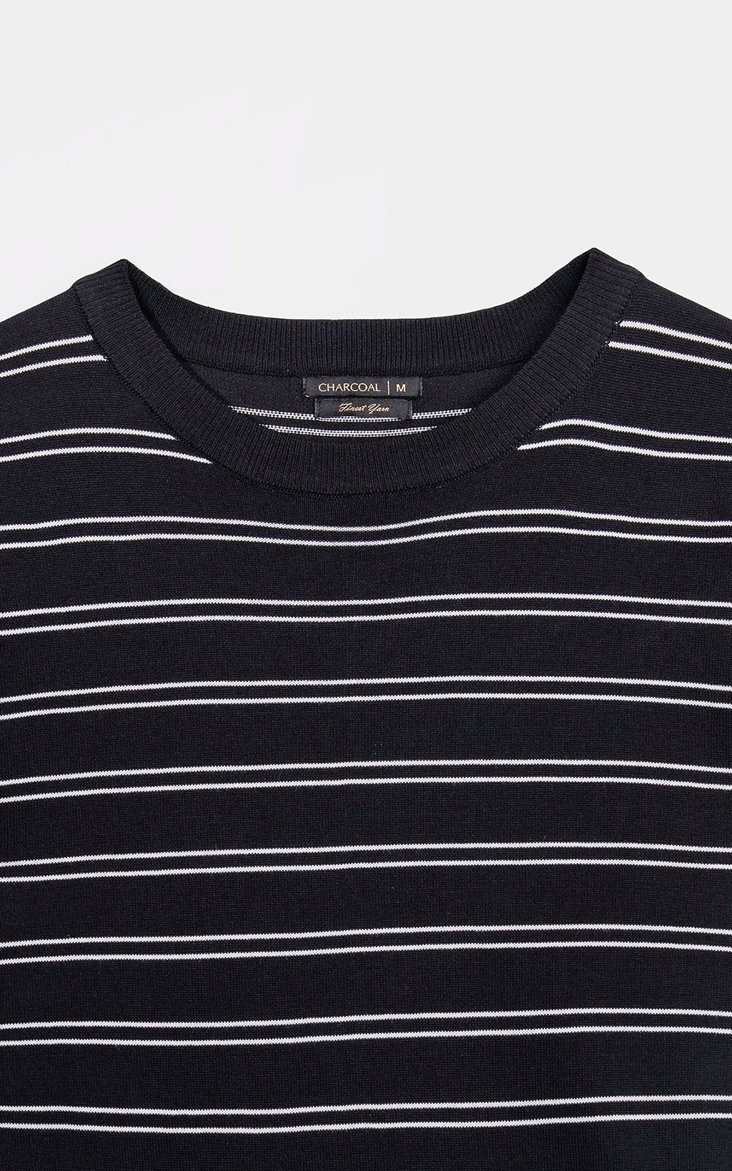 CREW NECK SWEATER KNIT HORIZONTAL STRIPED T-SHIRT BLACK