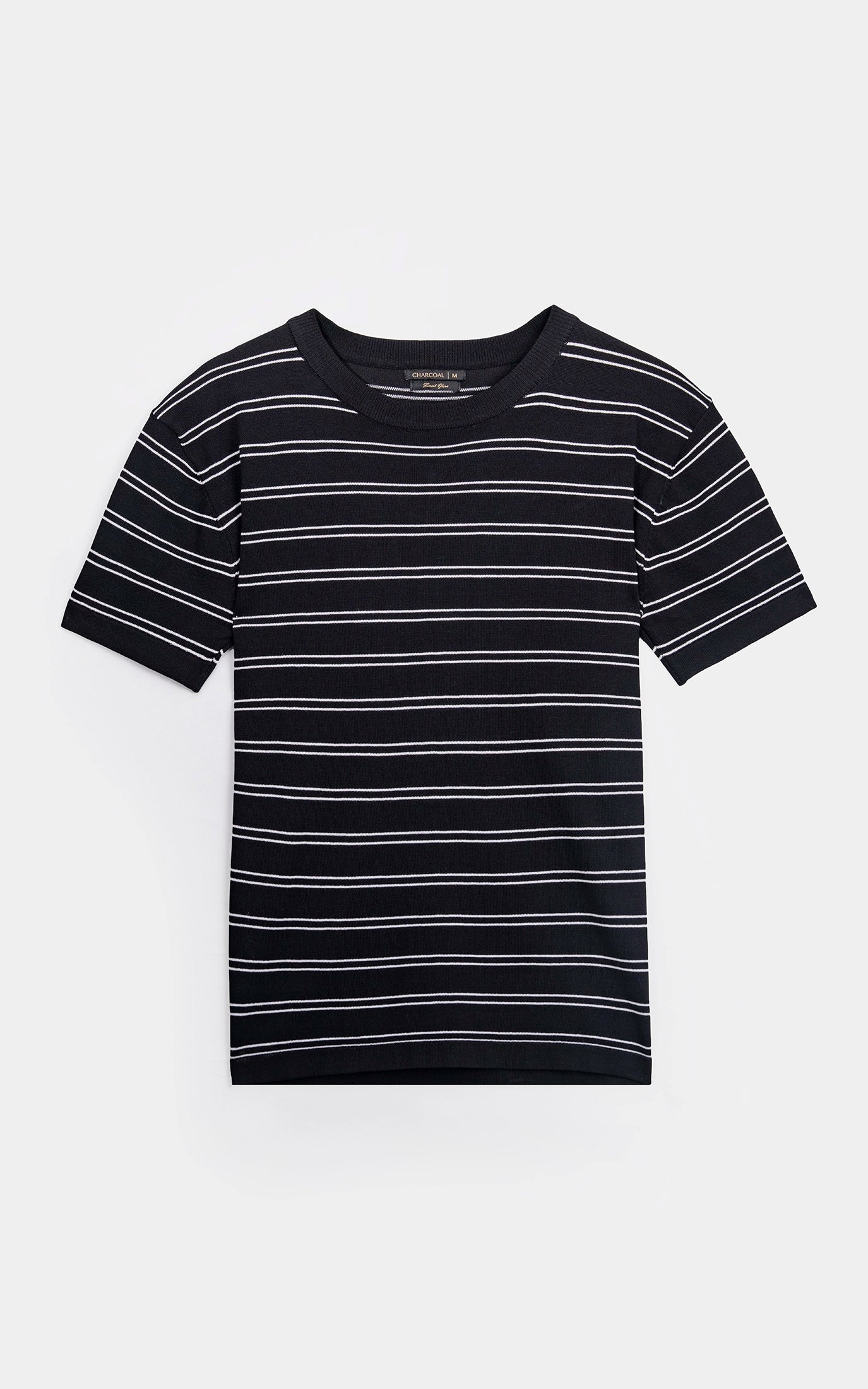CREW NECK SWEATER KNIT HORIZONTAL STRIPED T-SHIRT BLACK