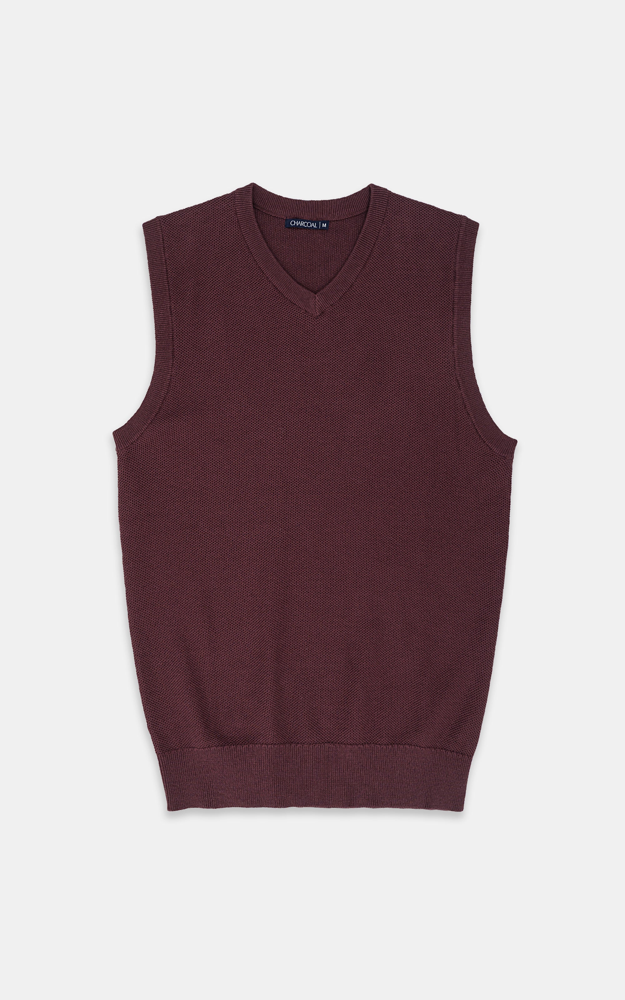 SWEATER V NECK SLEEVELESS DULL MAROON