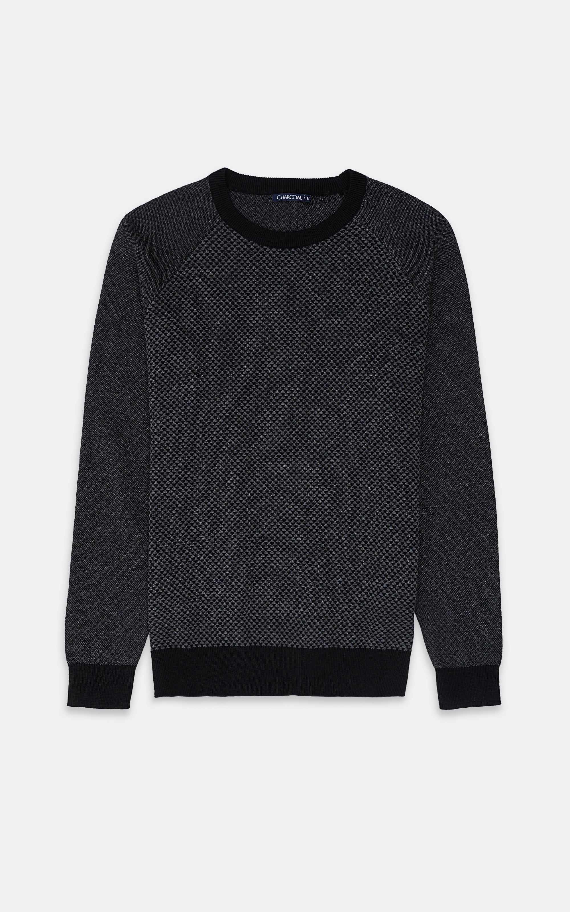 Shop Sweater Round Neck Full Sleeve Grey Black for Men Online
