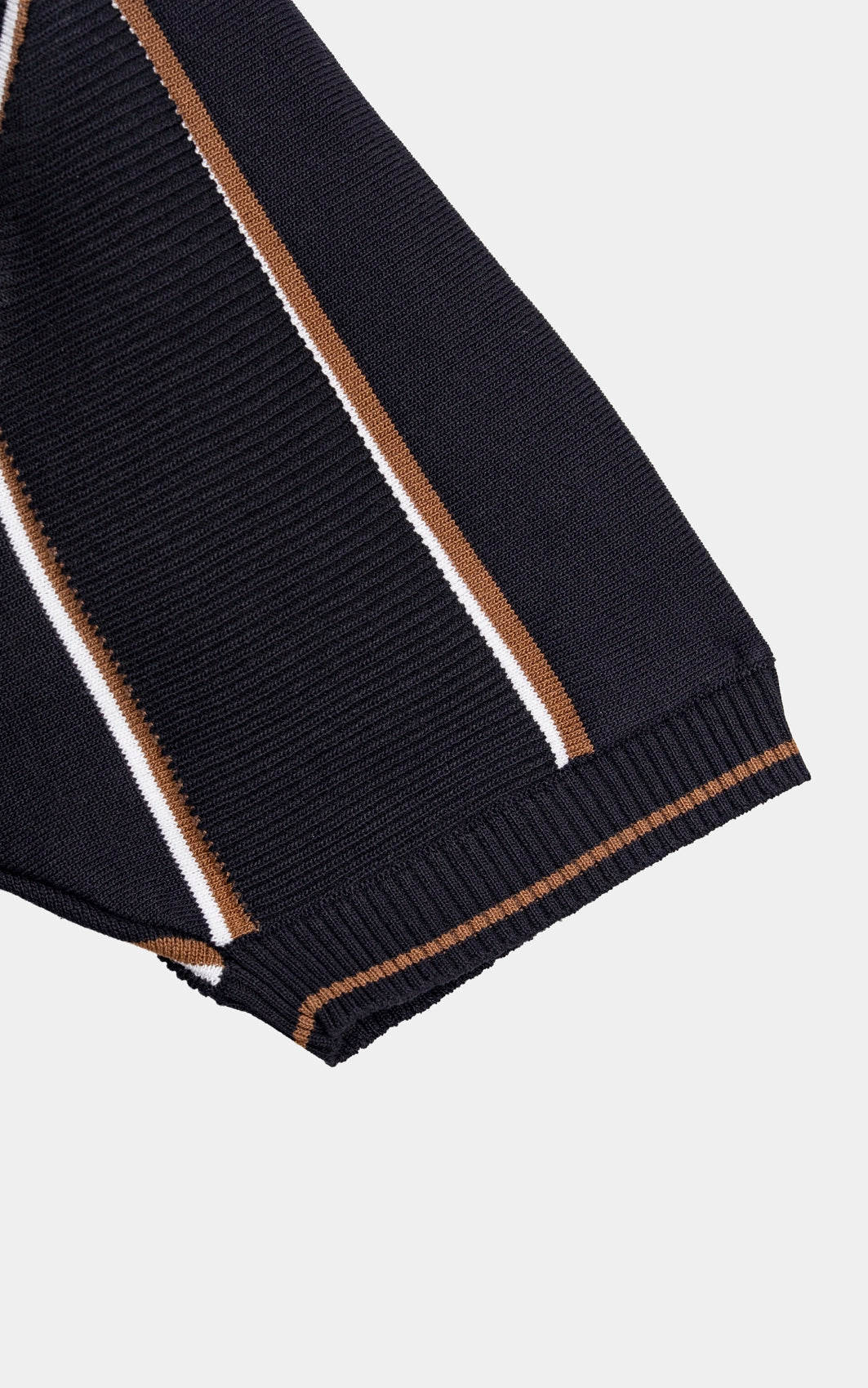 SWEATER KNIT VERTICAL STRIPED POLO SHIRT BLACK